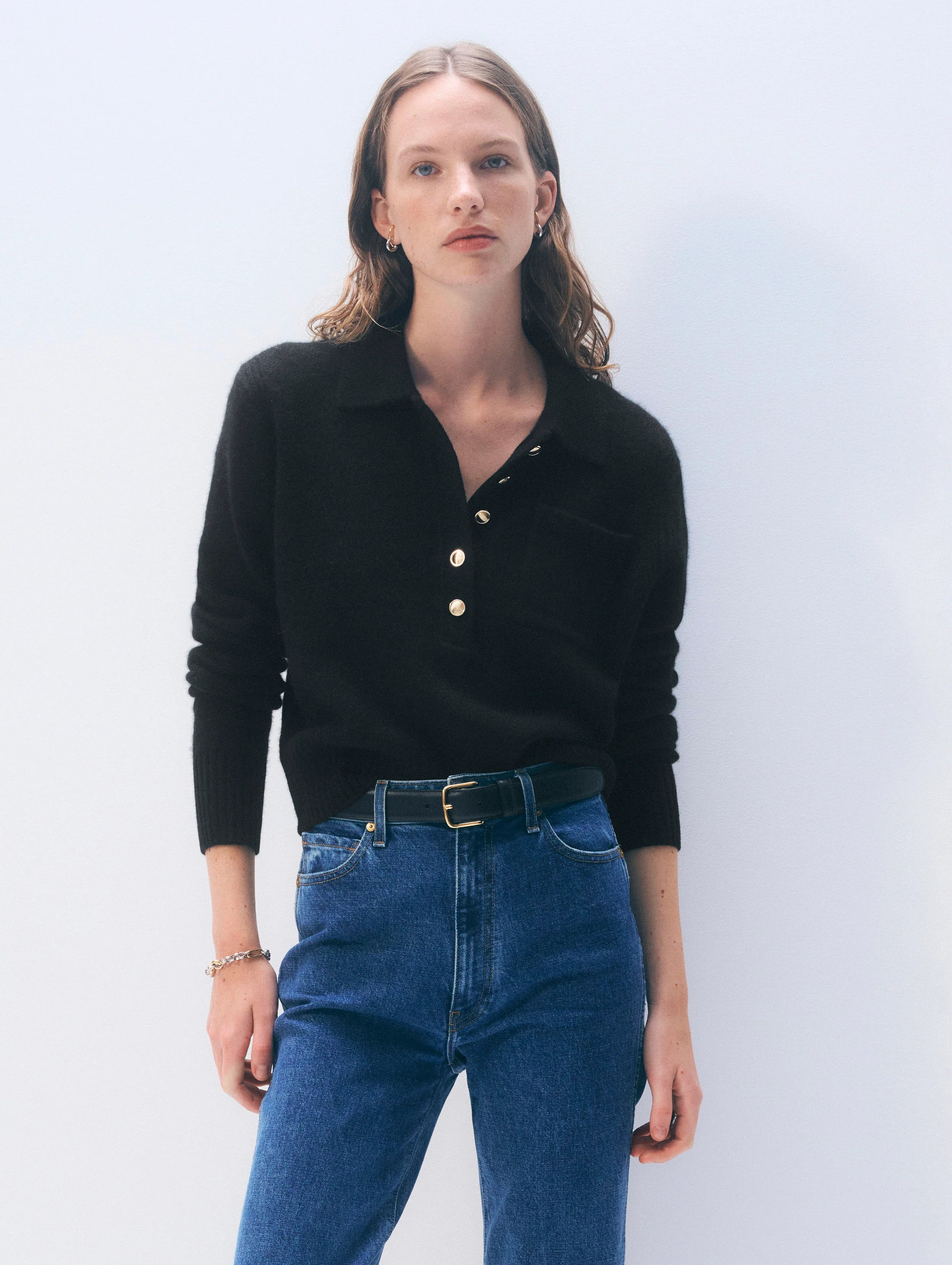 White + Warren Cashmere Gold Button Polo 21609