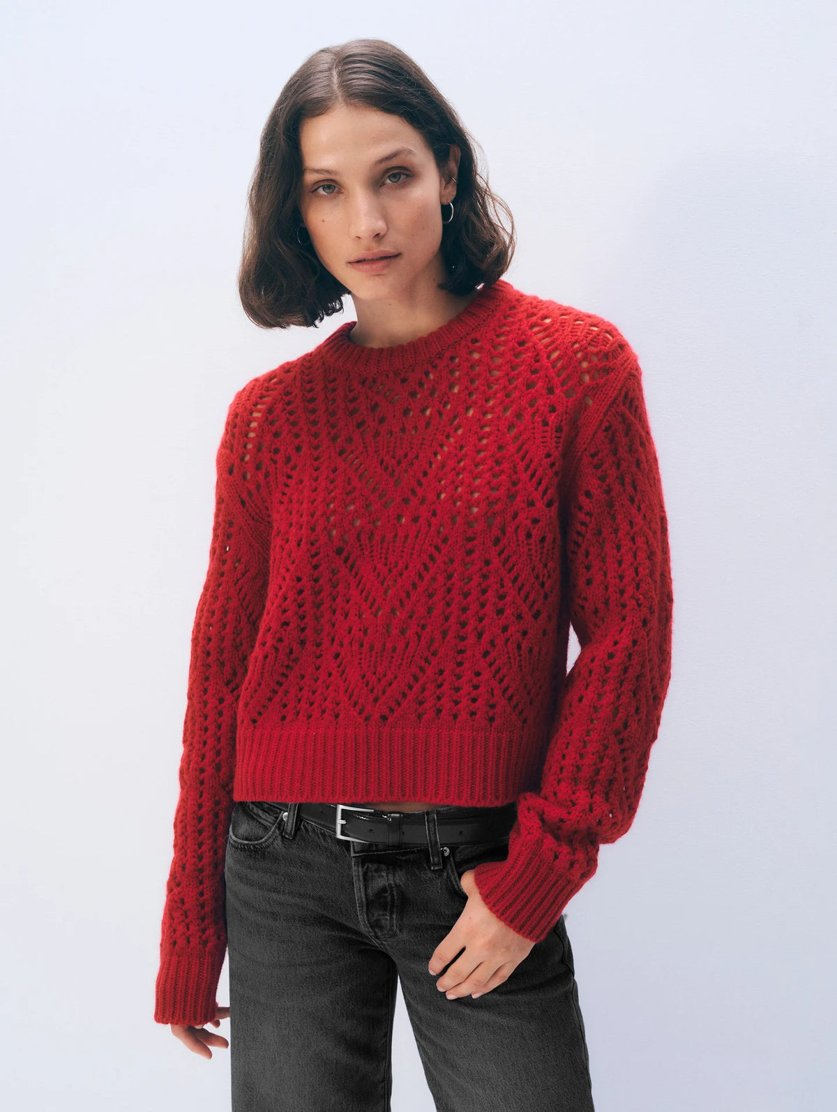 White and Warren Cashmere Blend Open Stitch Crewneck 21877