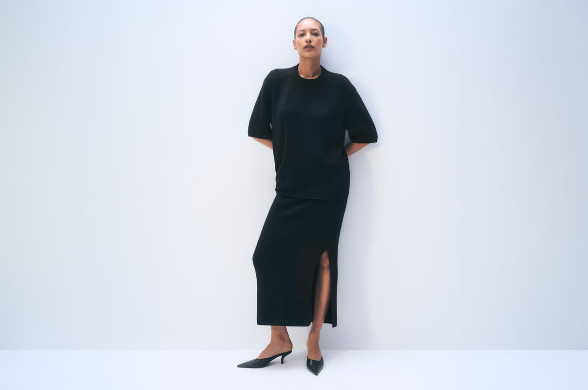 White + Warren Cashmere Oversized Tee 21960 — Black, view 5