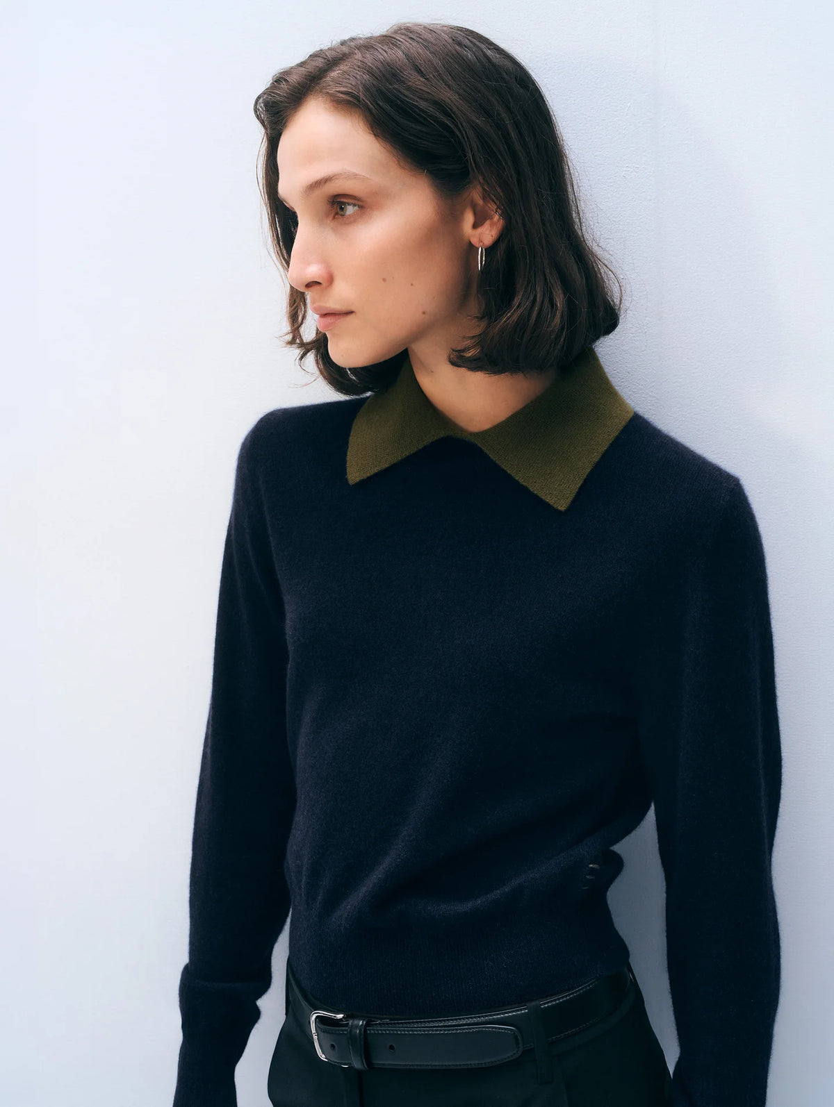 White + Warren Cashmere Contrast Collar Sweater 21971