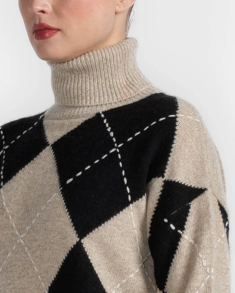 White + Warren Cashmere Argyle Turtleneck 22055