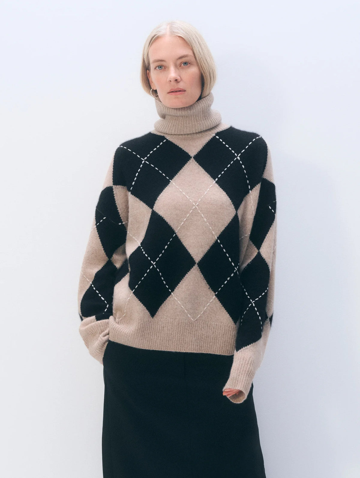 White + Warren Cashmere Argyle Turtleneck 22055