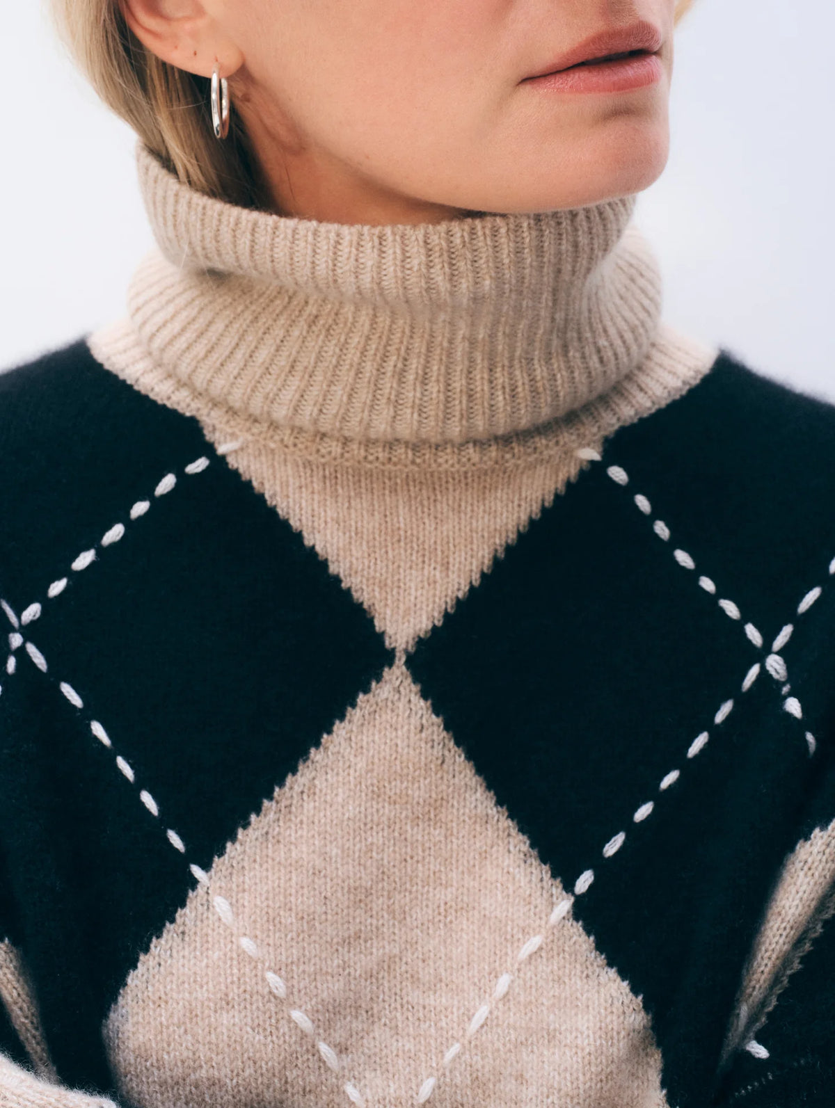 White + Warren Cashmere Argyle Turtleneck 22055