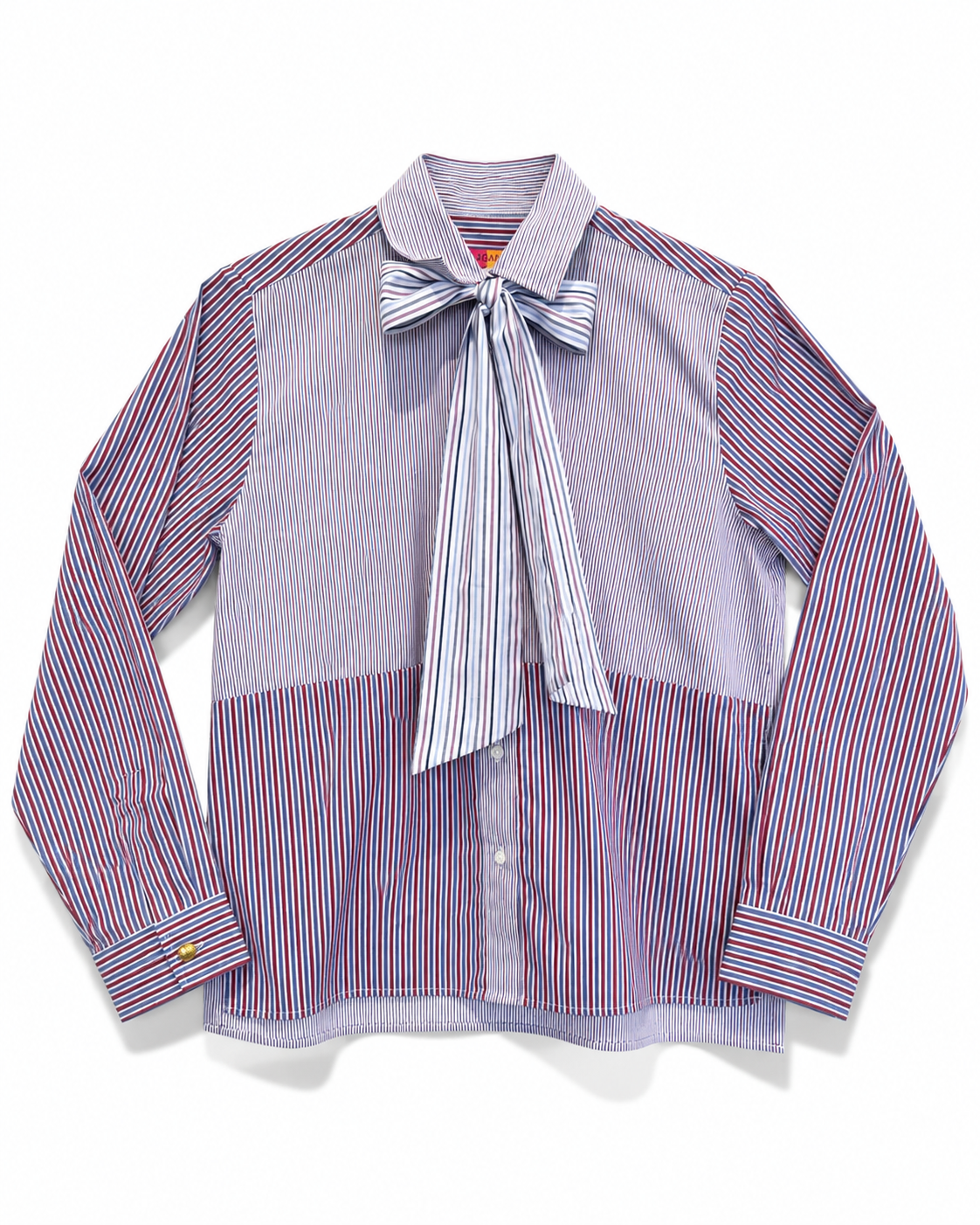 Vilagallo Camisa Bicolor Blue and Red Striped Button Up with Bow Detail 34046