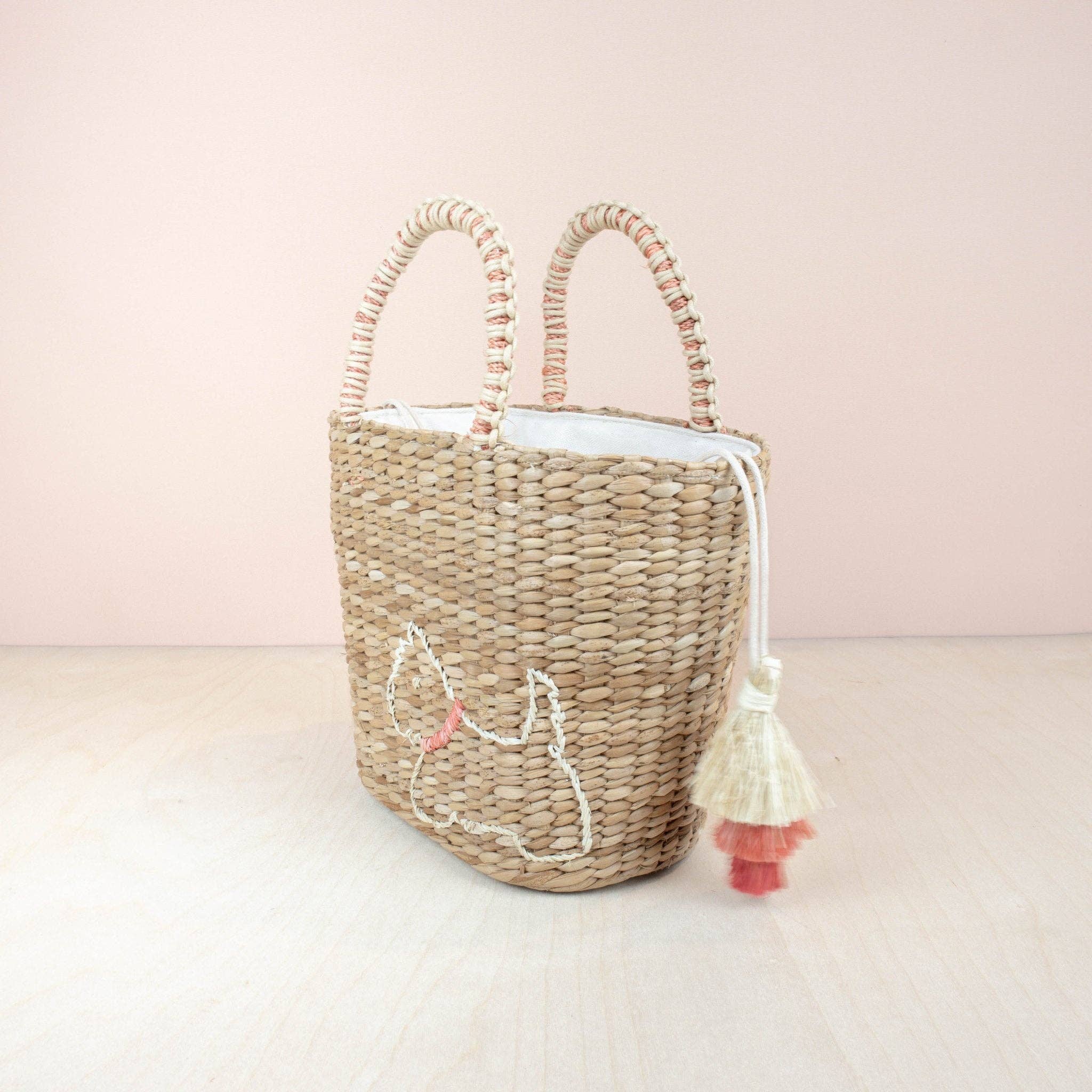 Mini Straw Tote Bag with Embroidered Westie - Woven Handbag | LIKHA
