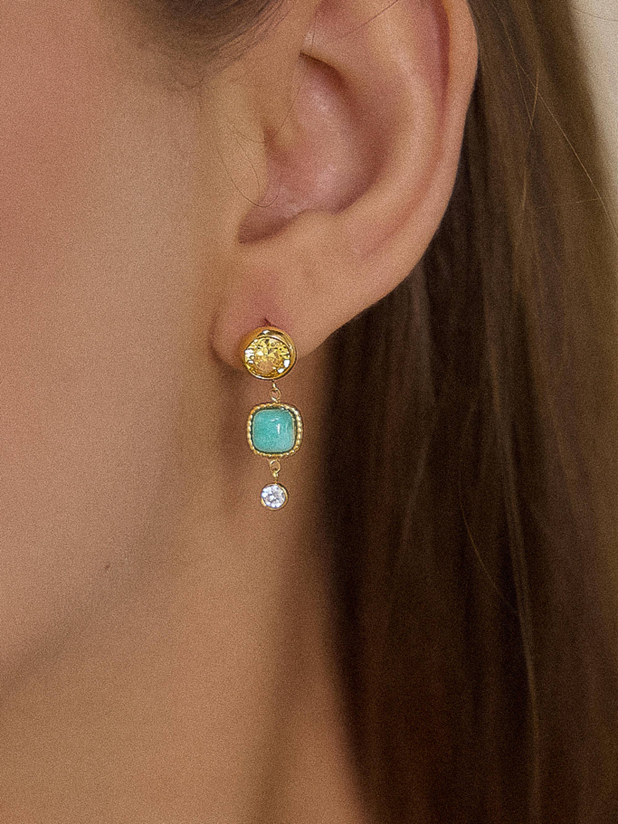 Flânerie Liberté 18K Gold Non-Tarnish Green Stone Drop Earrings
