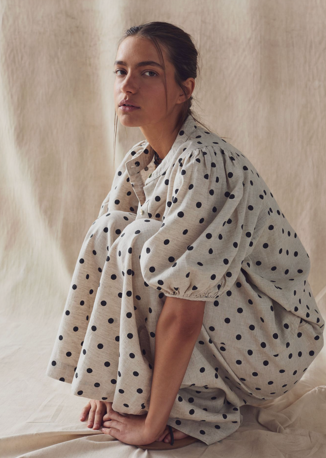 Lanhtropy Sabi Linen Pants - Natural and Black Polka Dots