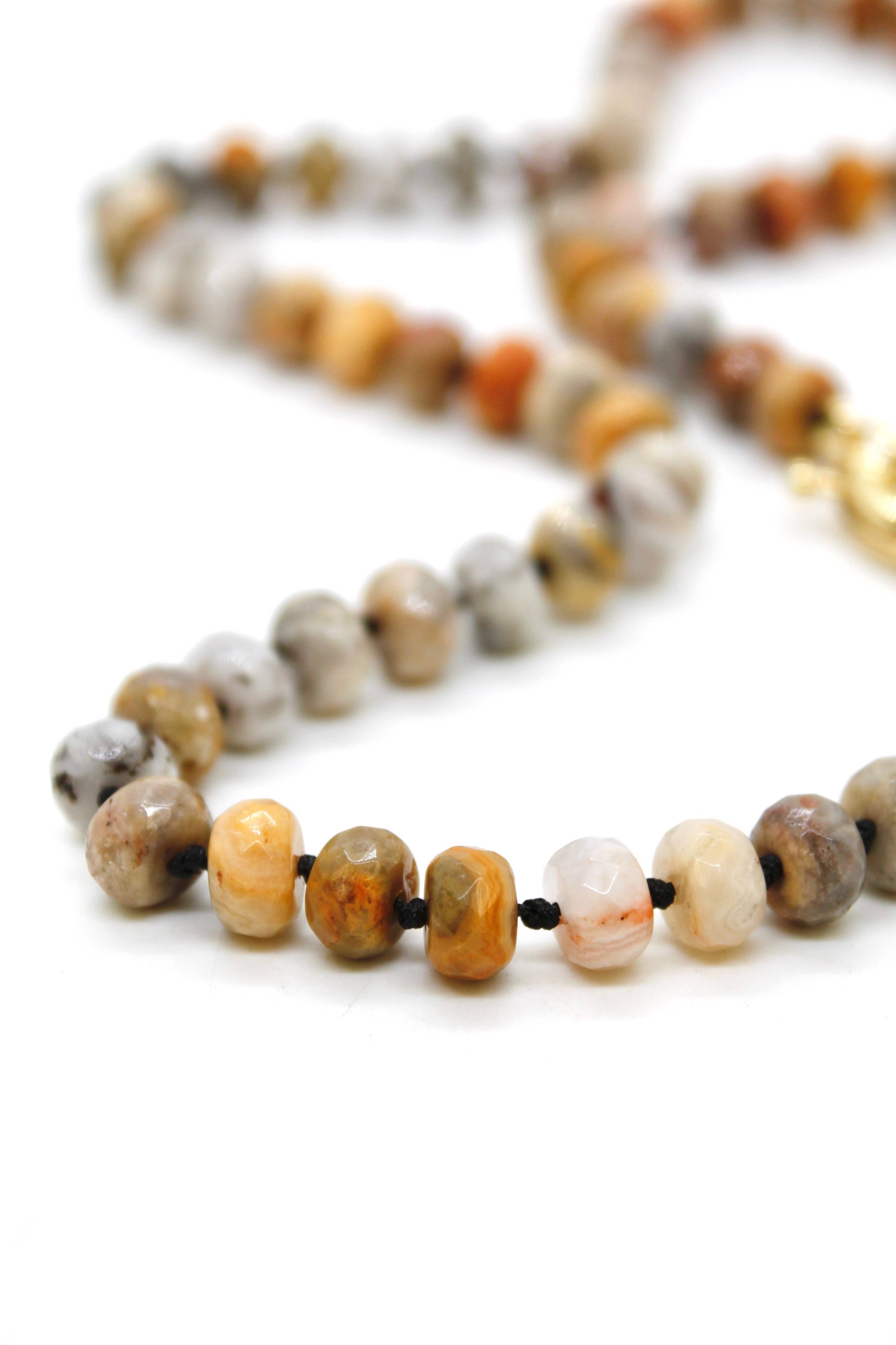Lizou Hand-Knotted 18" Faceted Crazy Agate Beaded Necklace #28