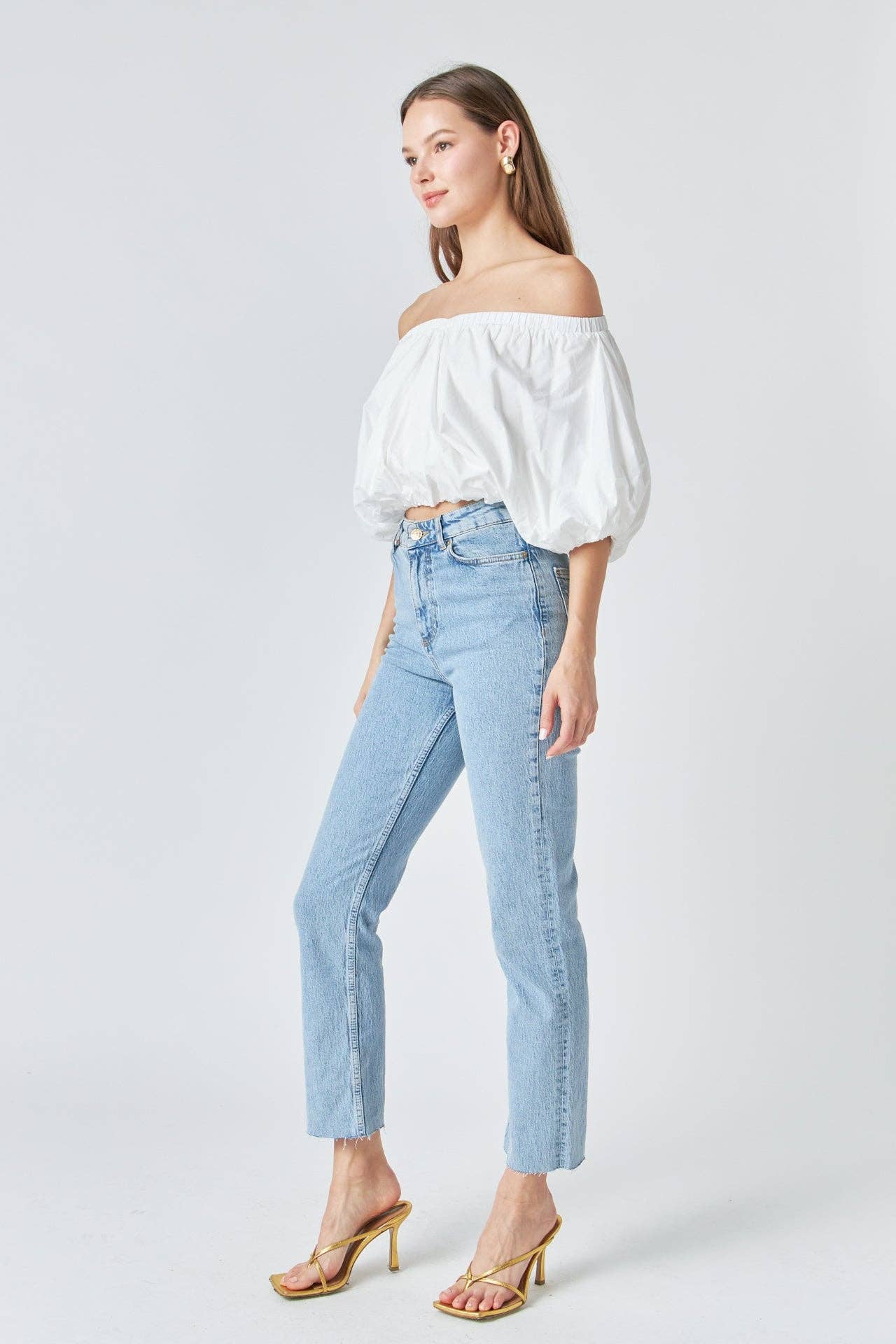Endless Rose Cropped V-neckline Puff Top