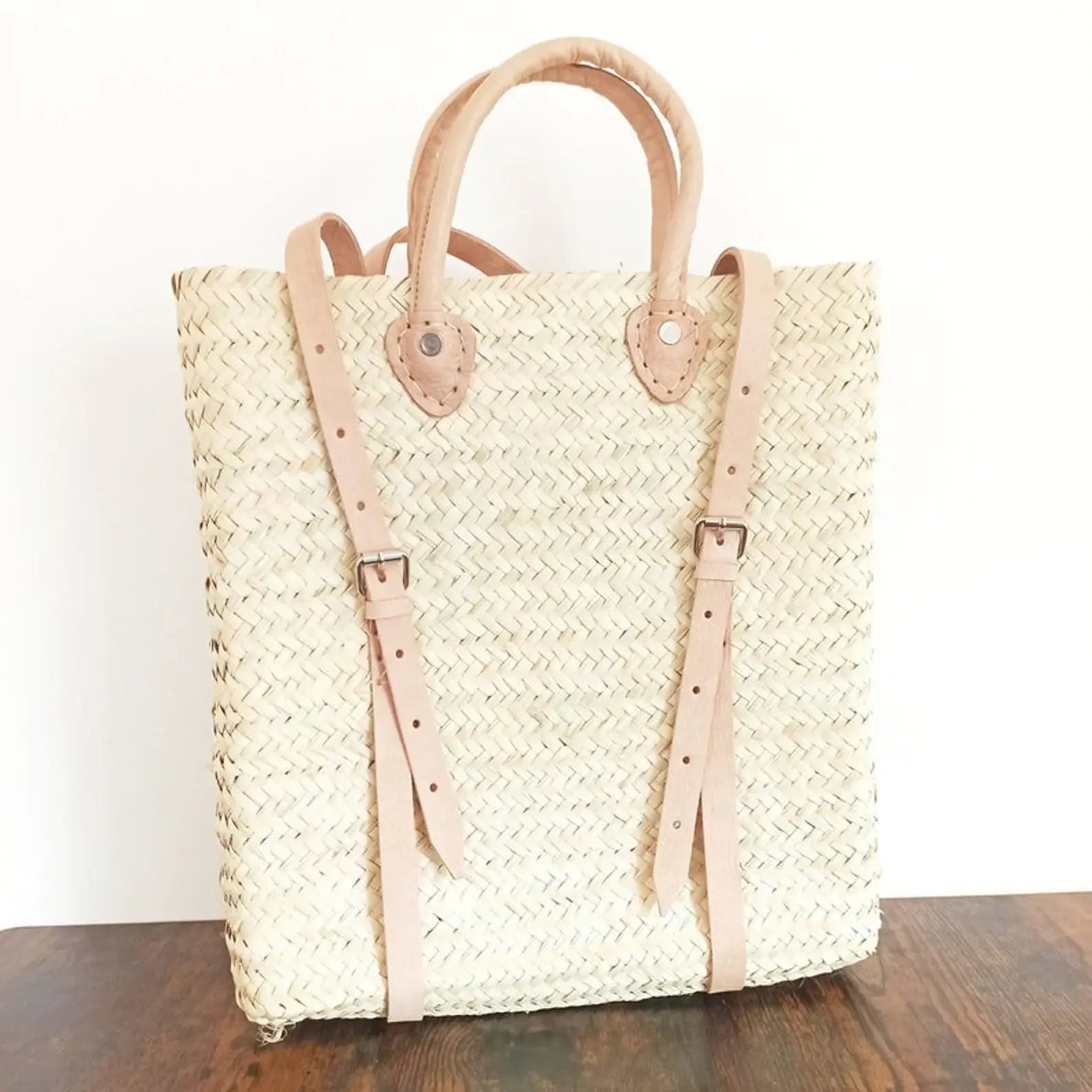 French Market Bags Handwoven Straw Backpack Tote #2