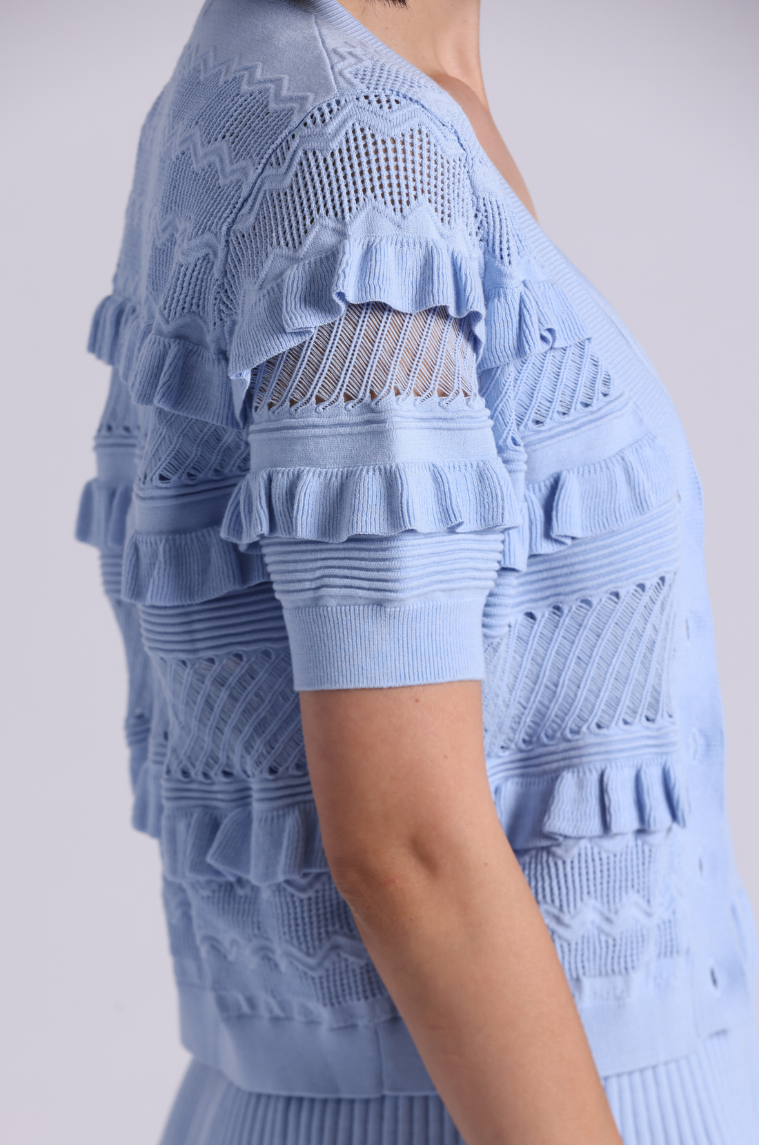 Minnie Rose Pointelle Ruffle Cropped Cardi