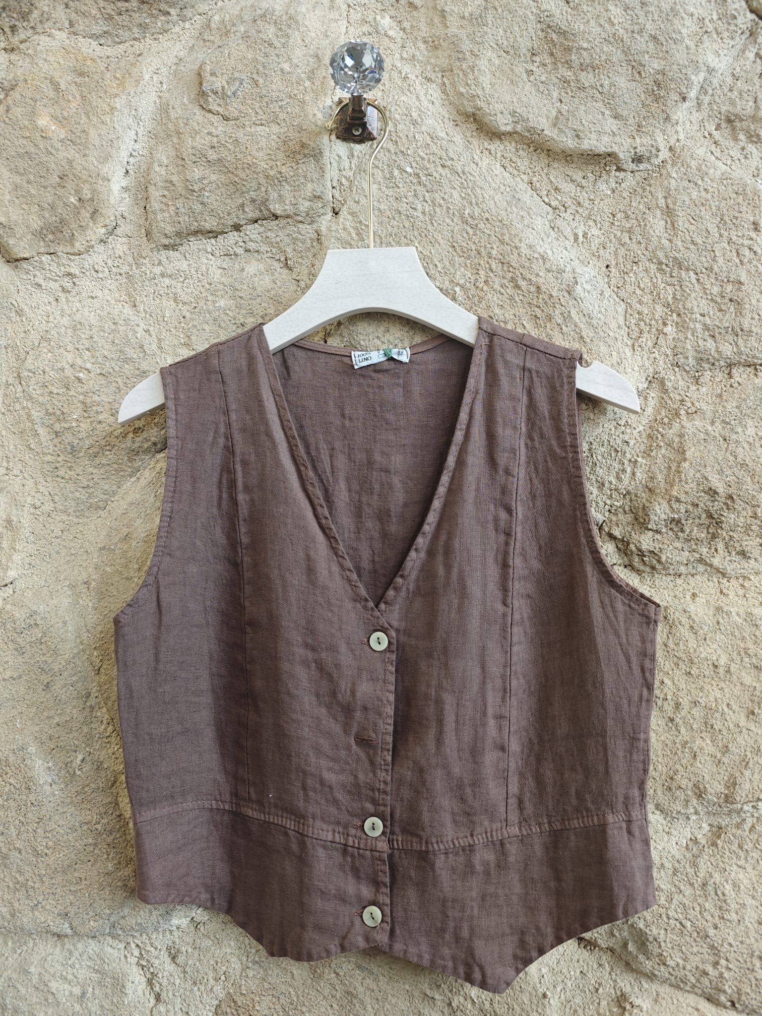 European Linen Button Vest 79055
