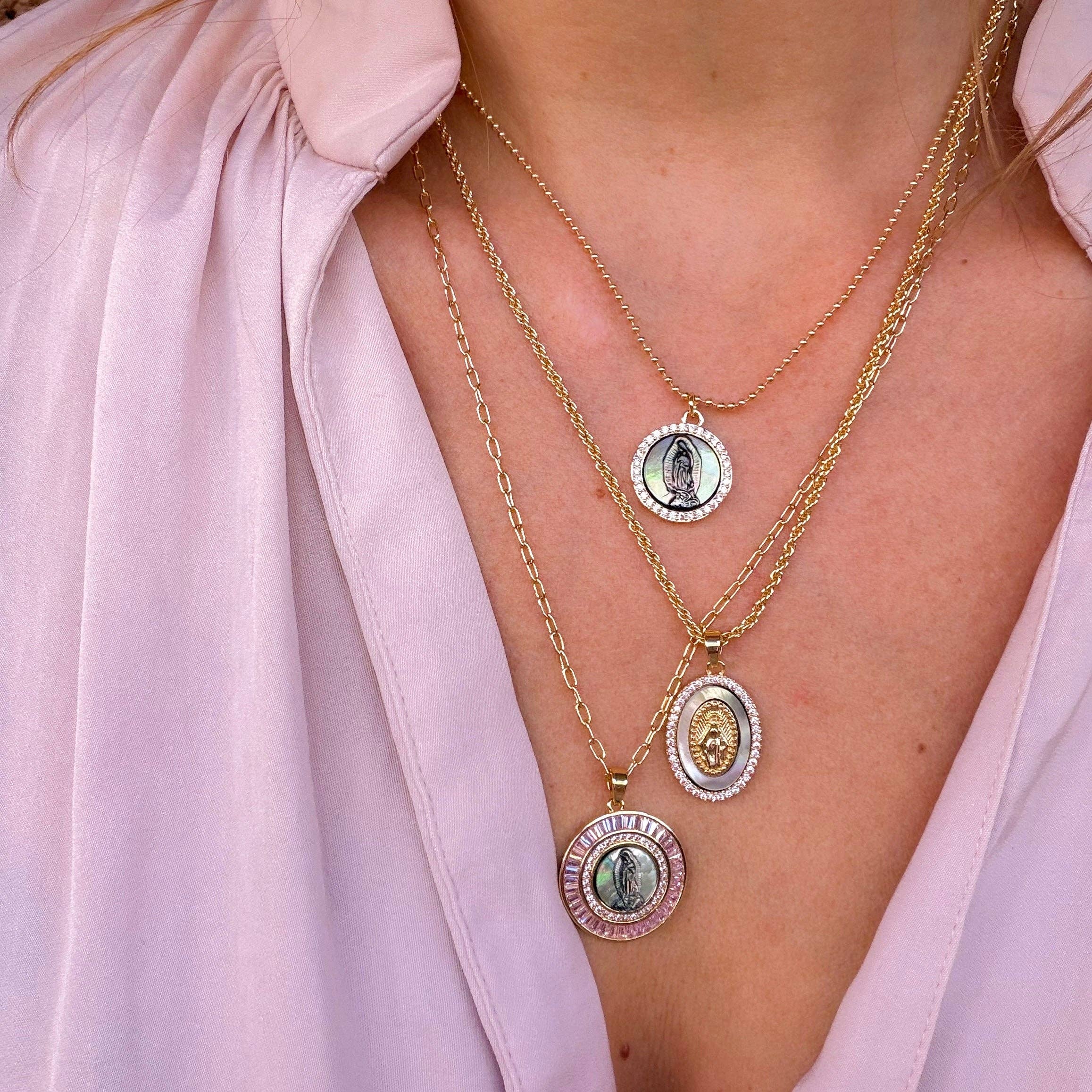 Joy Dravecky Mother Mary Black Pearl Pink Necklace