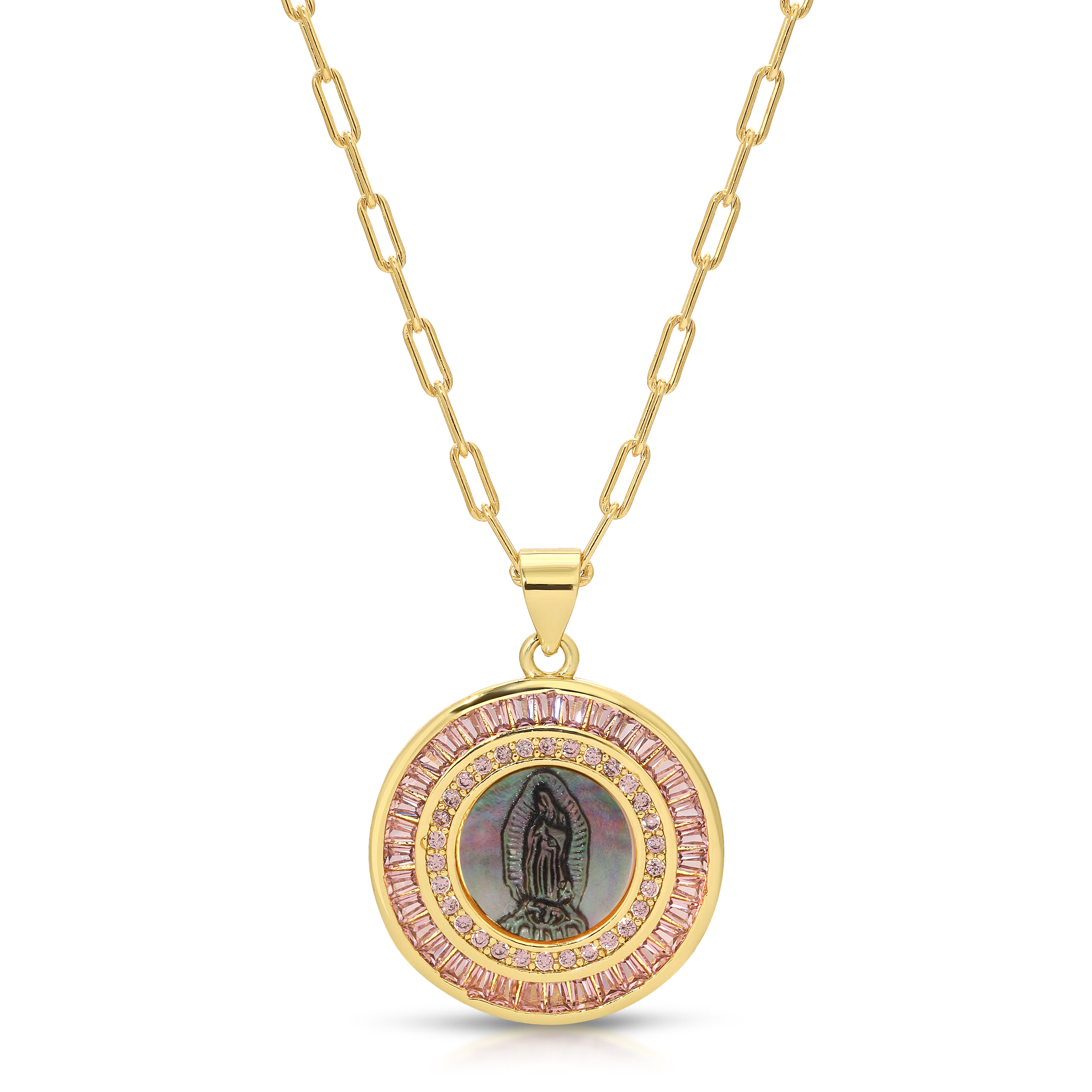 Joy Dravecky Mother Mary Black Pearl Pink Necklace
