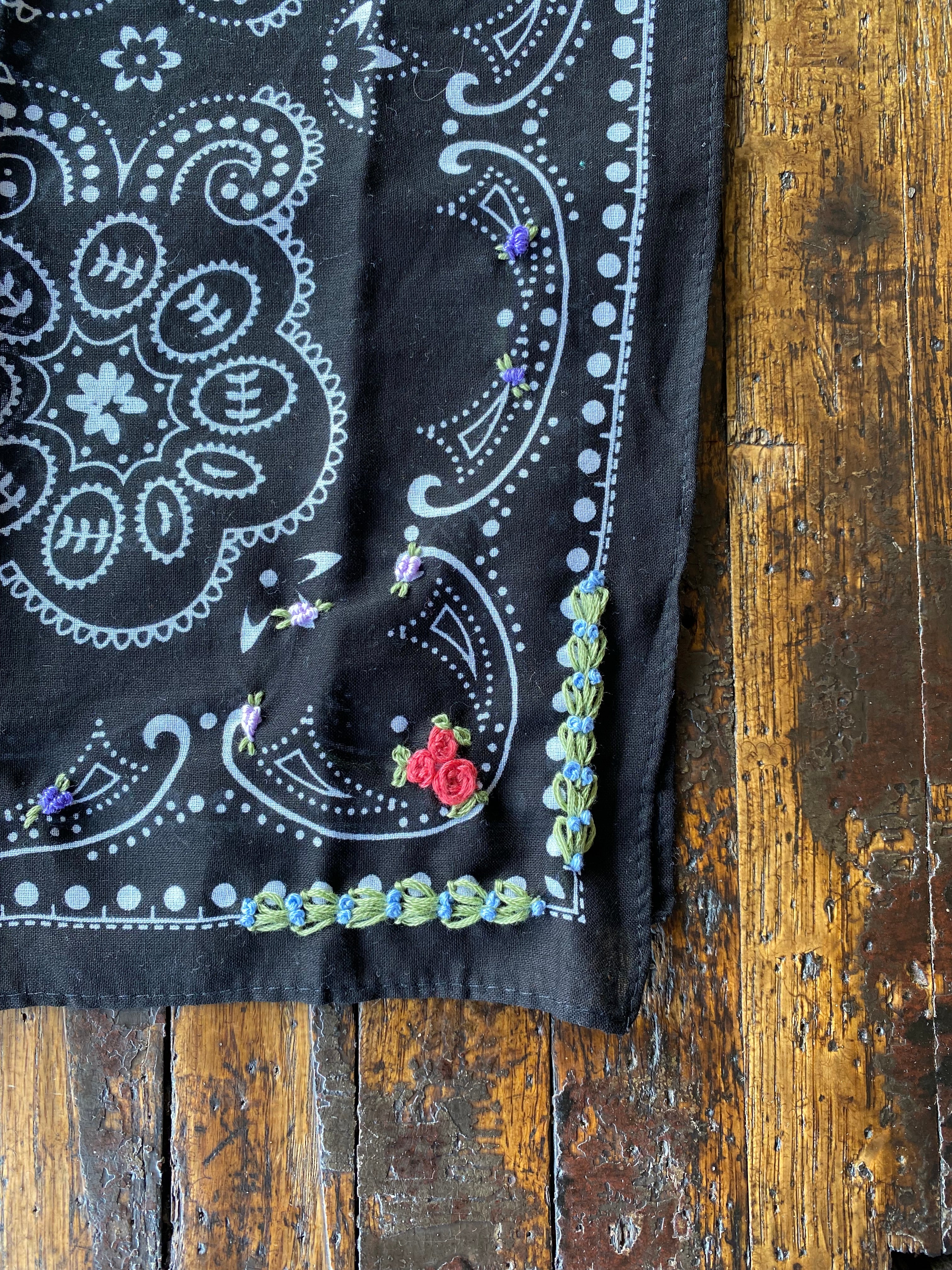 Little Lamb Black Bandana With Floral Embroidery