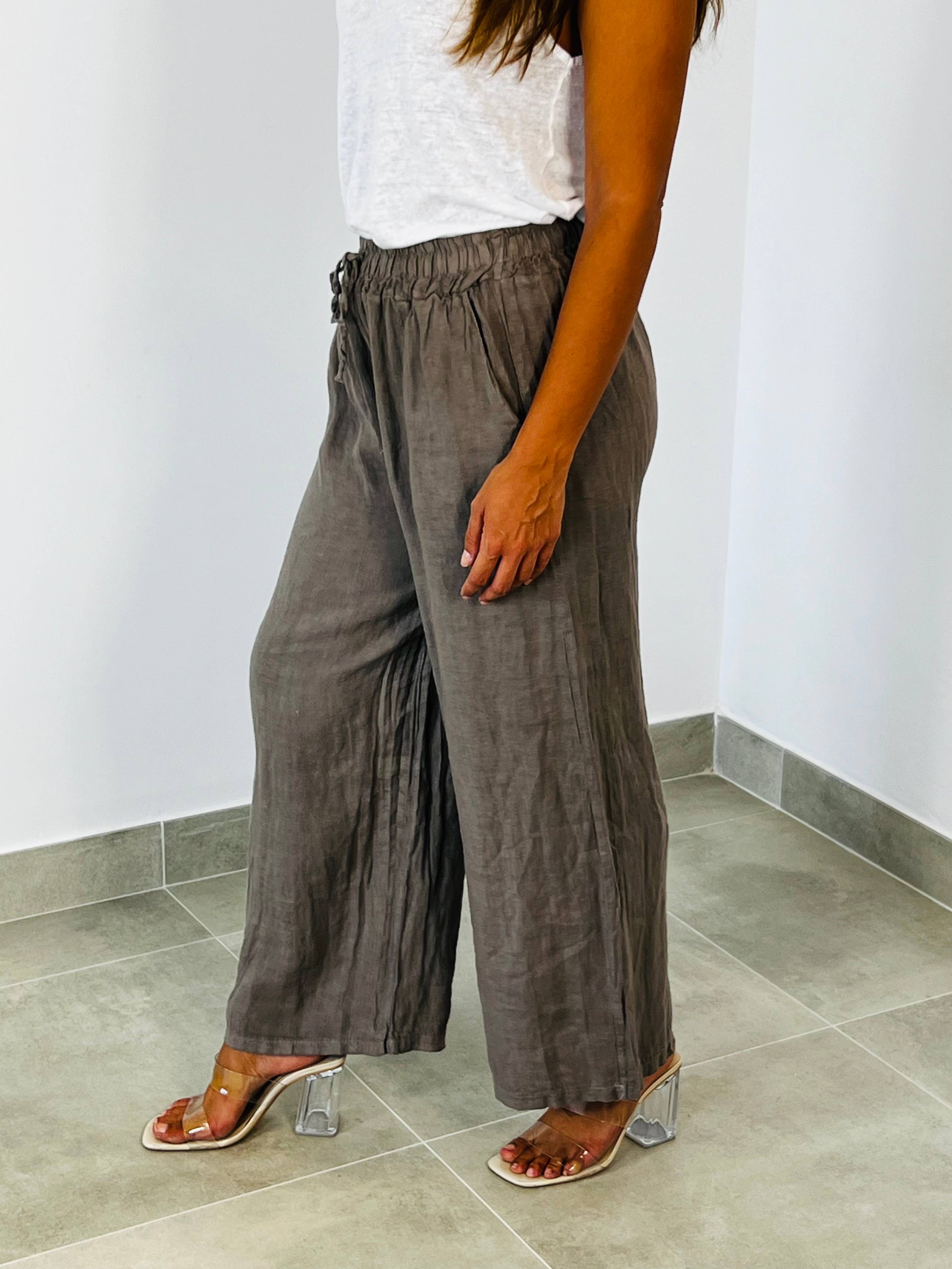 European Linen Straight Leg Pants 15837
