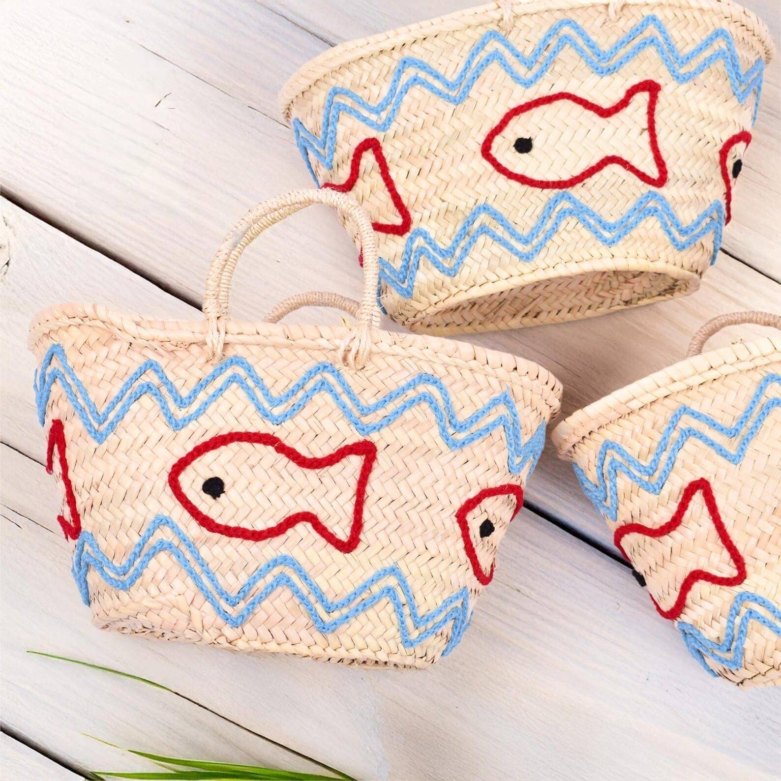 French Market Bags Basket Bag With Fish Embroidery #14