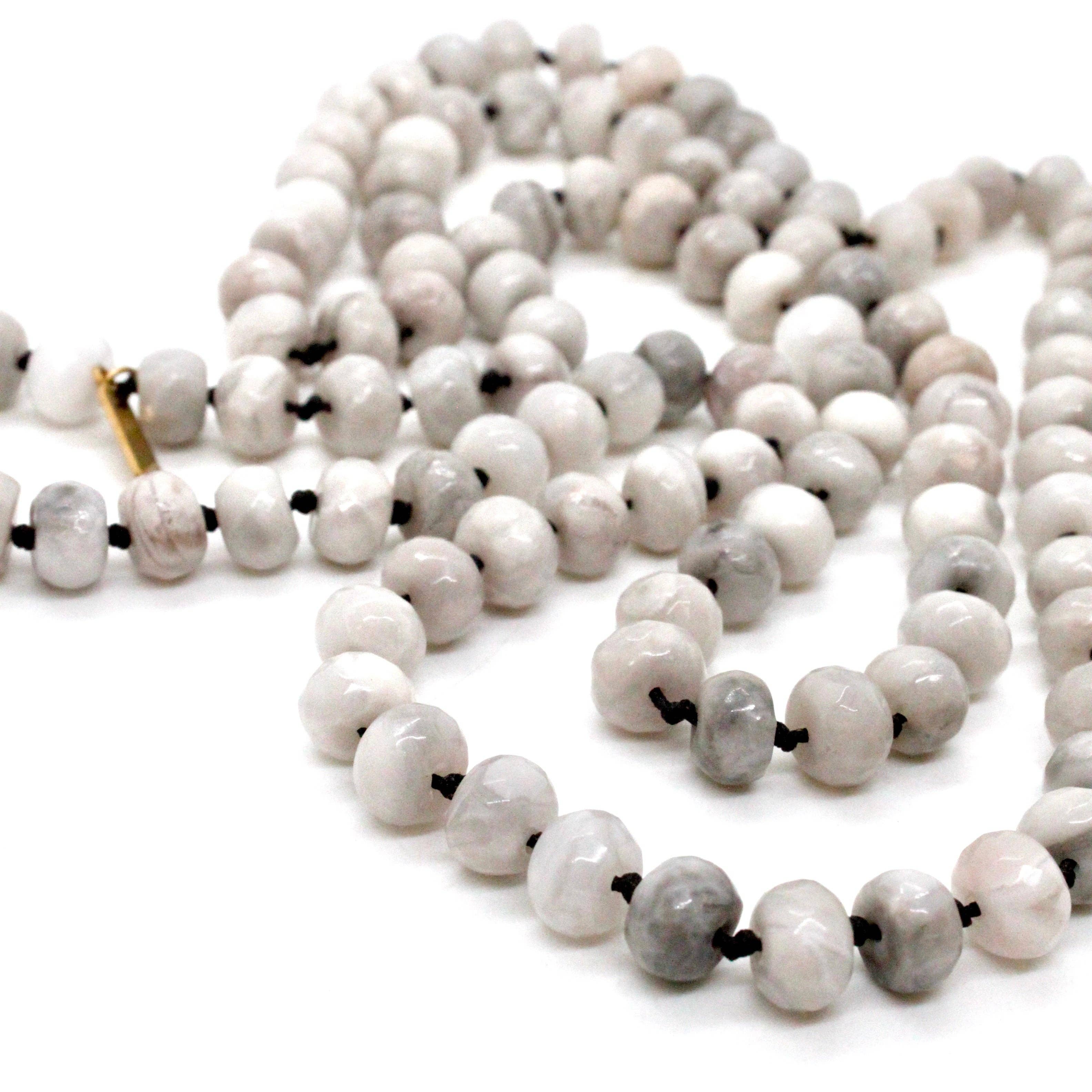 Lizou Hand-Knotted Long White Agate Bead Necklace #21