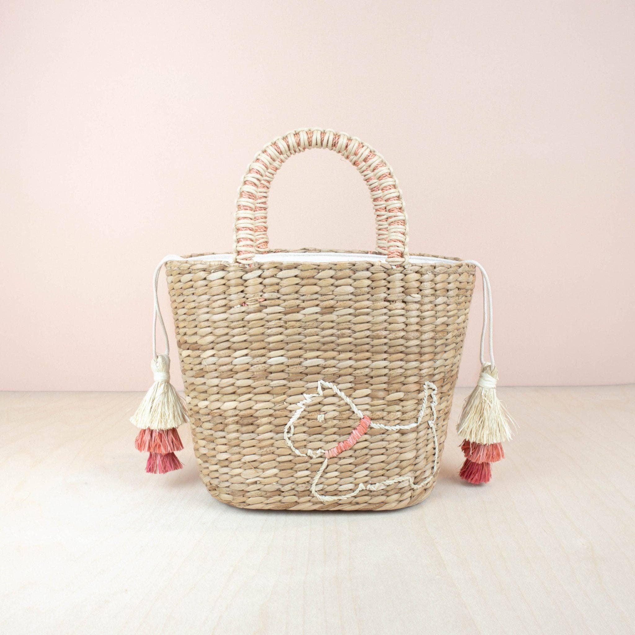Mini Straw Tote Bag with Embroidered Westie - Woven Handbag | LIKHA