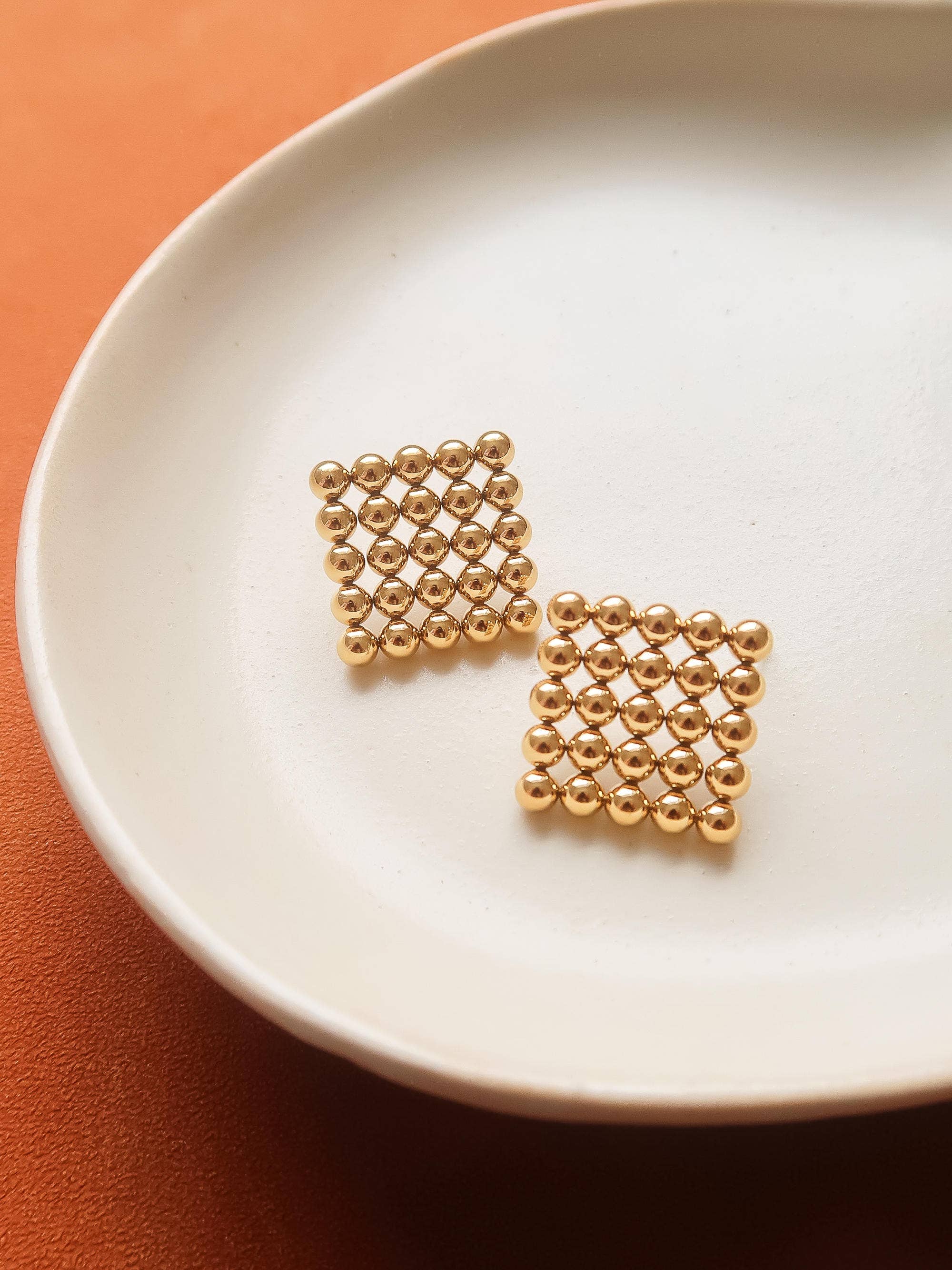 Flânerie Therese 18K Gold Non-Tarnish Beaded Square Earrings