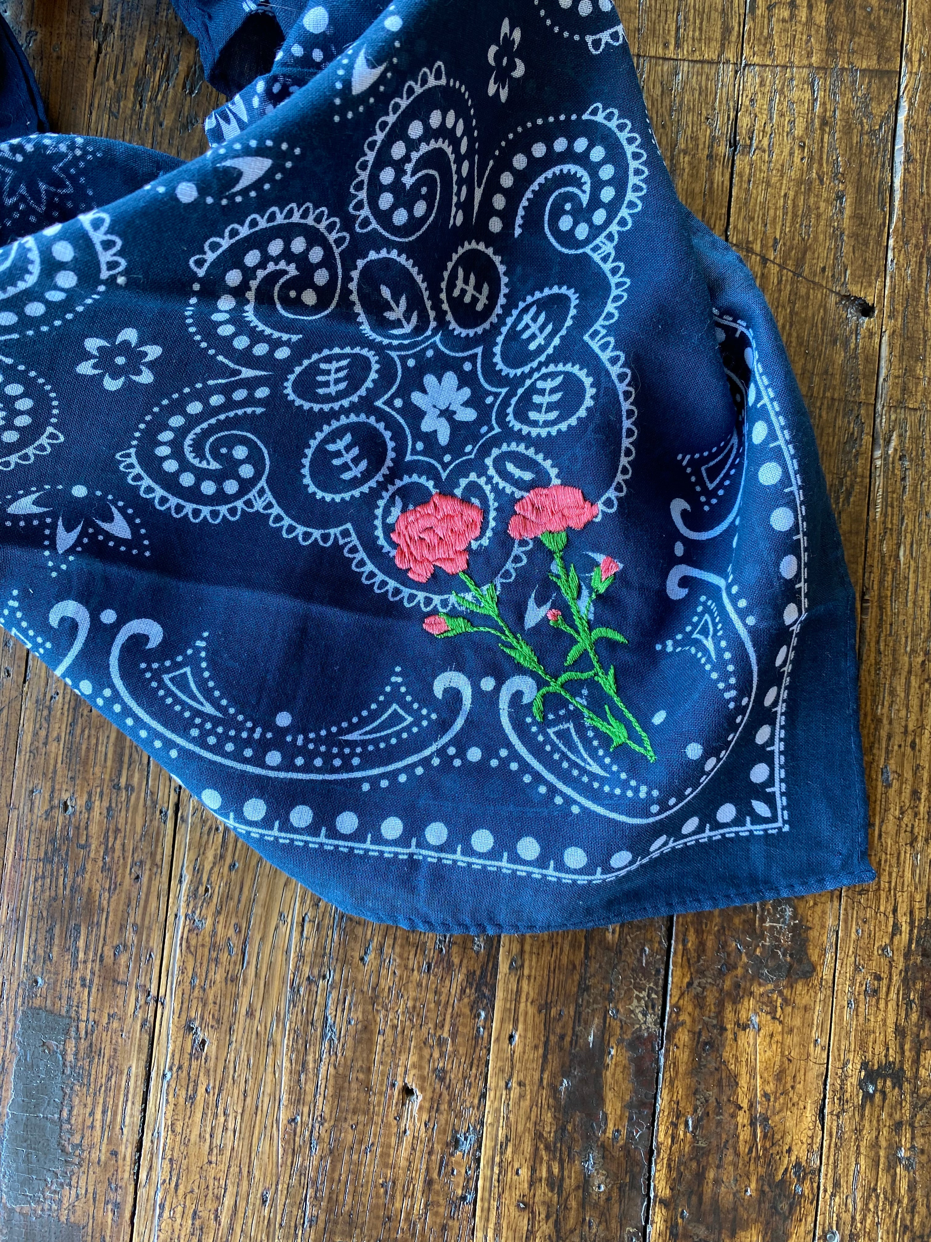Little Lamb Embroidered Bandana w/ red flowers