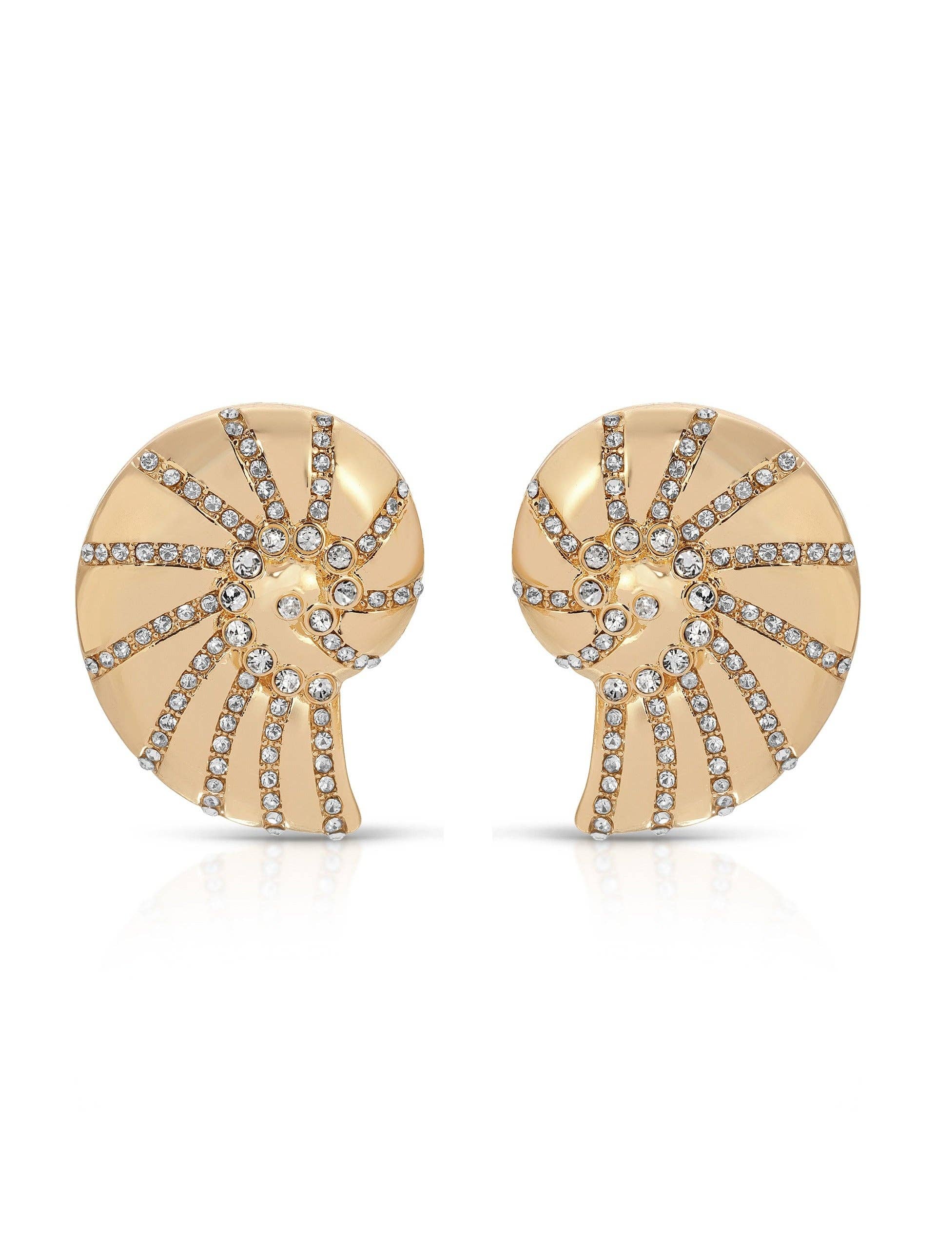 Ettika Crystal Studded Nautilus Shell Earrings