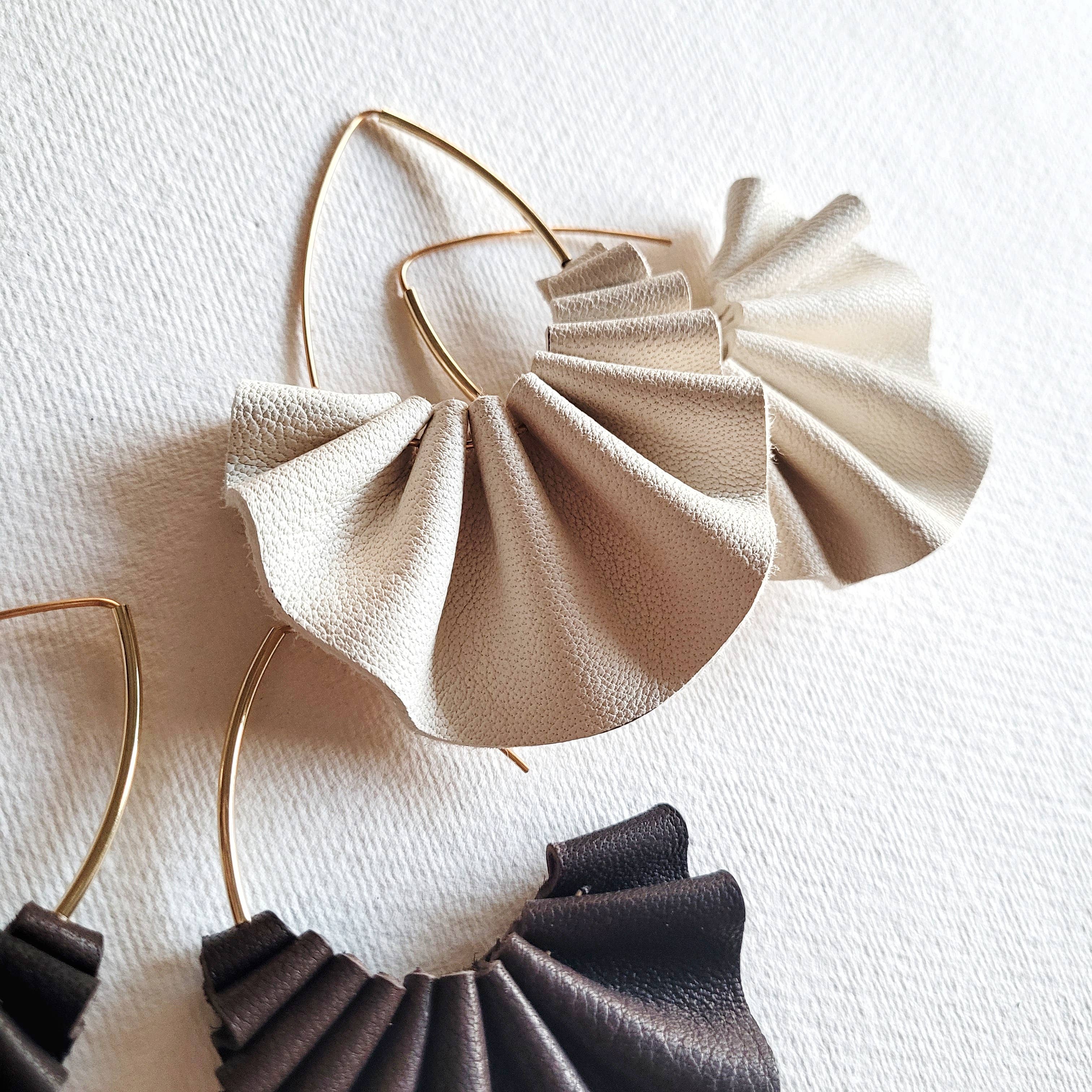 Bisjoux Pleated Leather Hoop Earrings