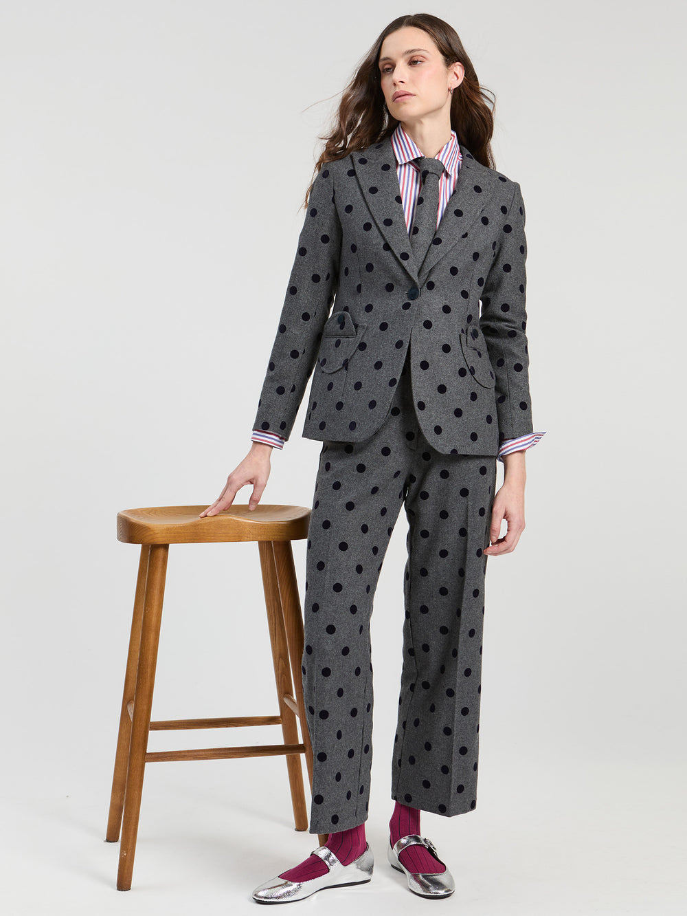 Vilagallo Grey Polka Dot Trouser with Pocket Detail 33812