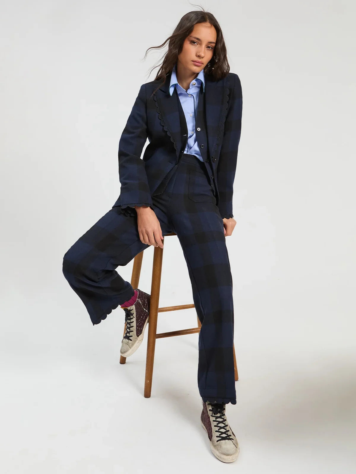 Vilagallo Hillary Jacket in Black/Navy Check
