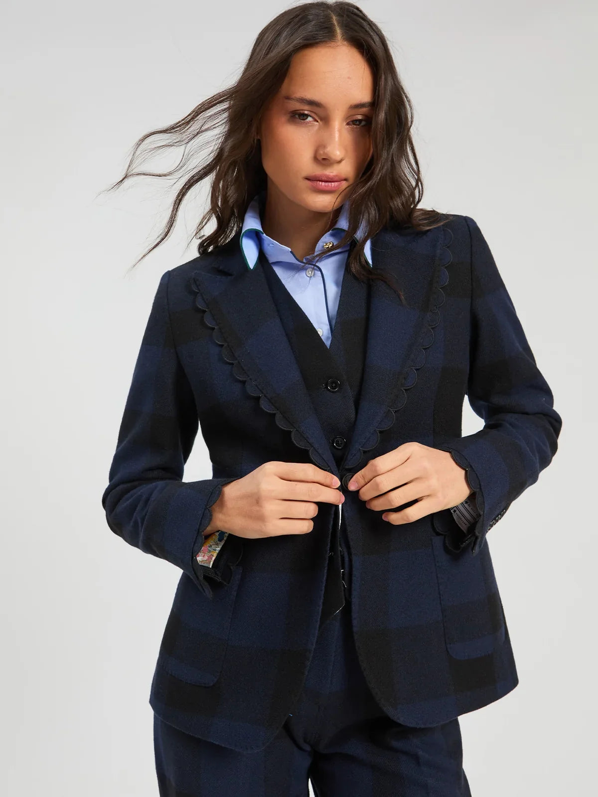 Vilagallo Hillary Jacket in Black/Navy Check