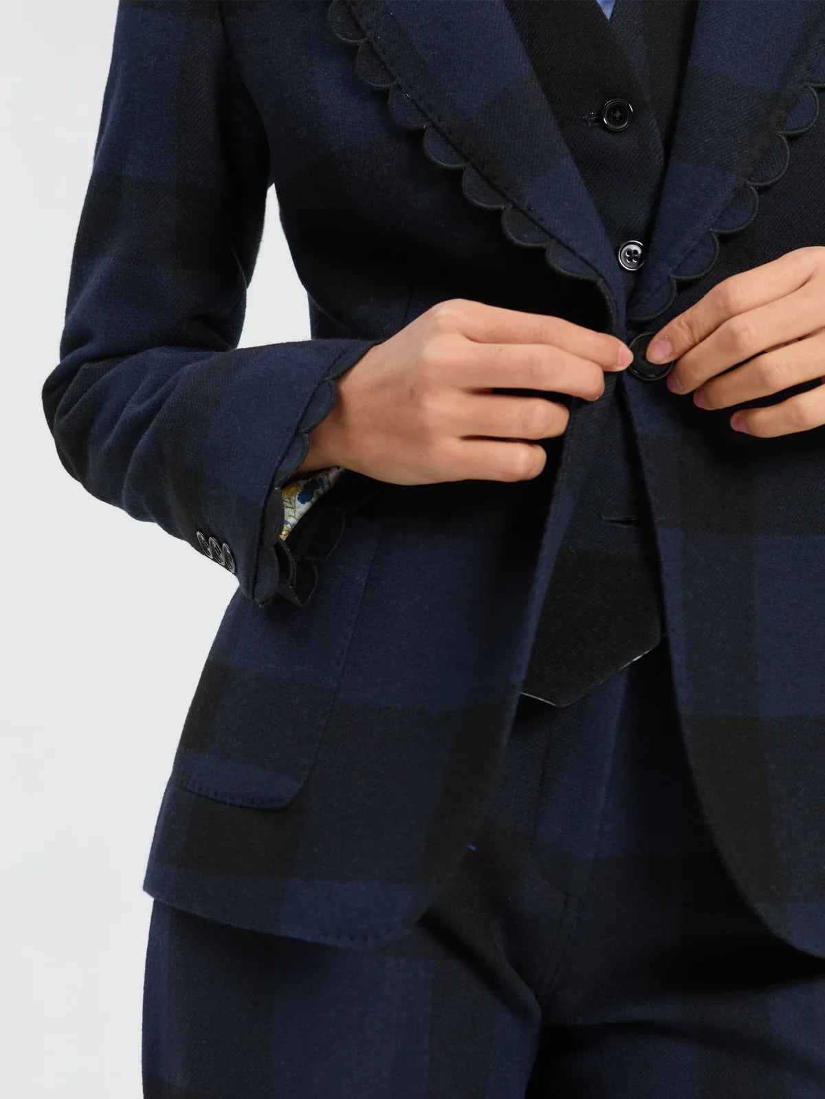 Vilagallo Hillary Jacket in Black/Navy Check