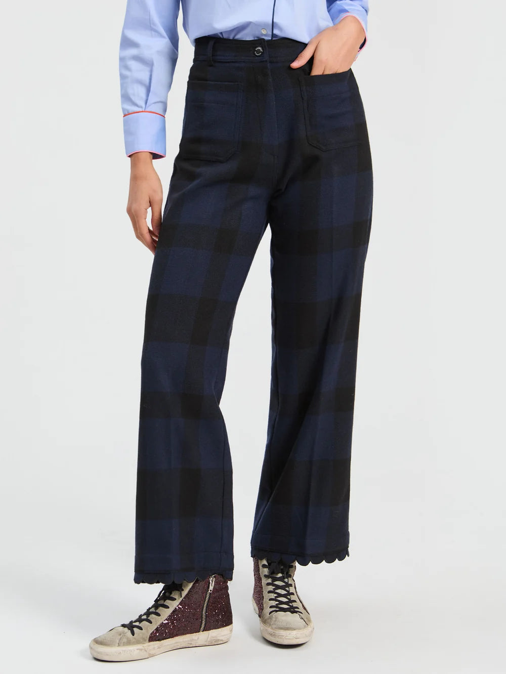 Vilagallo Navy/Black Checked Trousers 33849