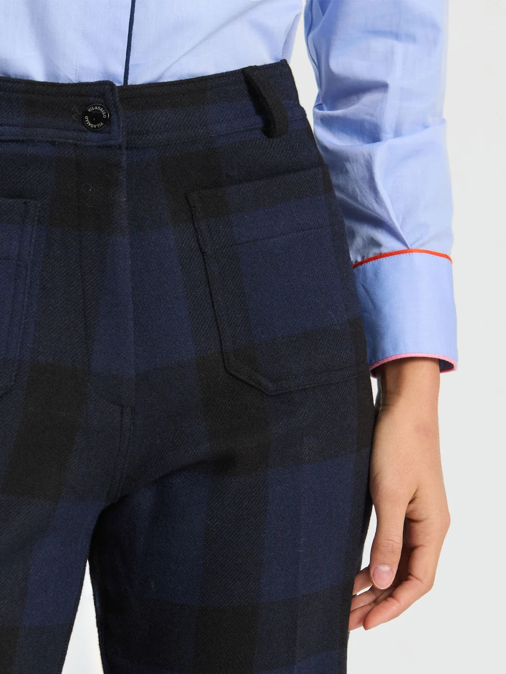 Vilagallo Navy/Black Checked Trousers 33849