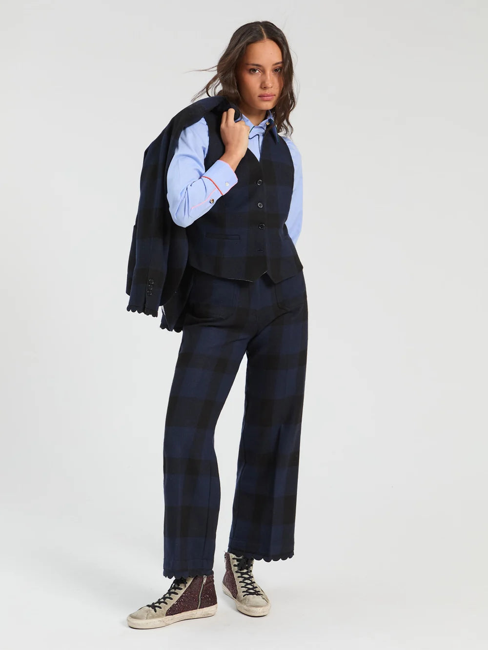 Vilagallo Navy/Black Checked Trousers 33849