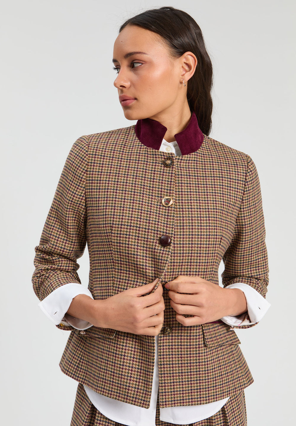 Vilagallo Burgundy Houndstooth Jacket 33903