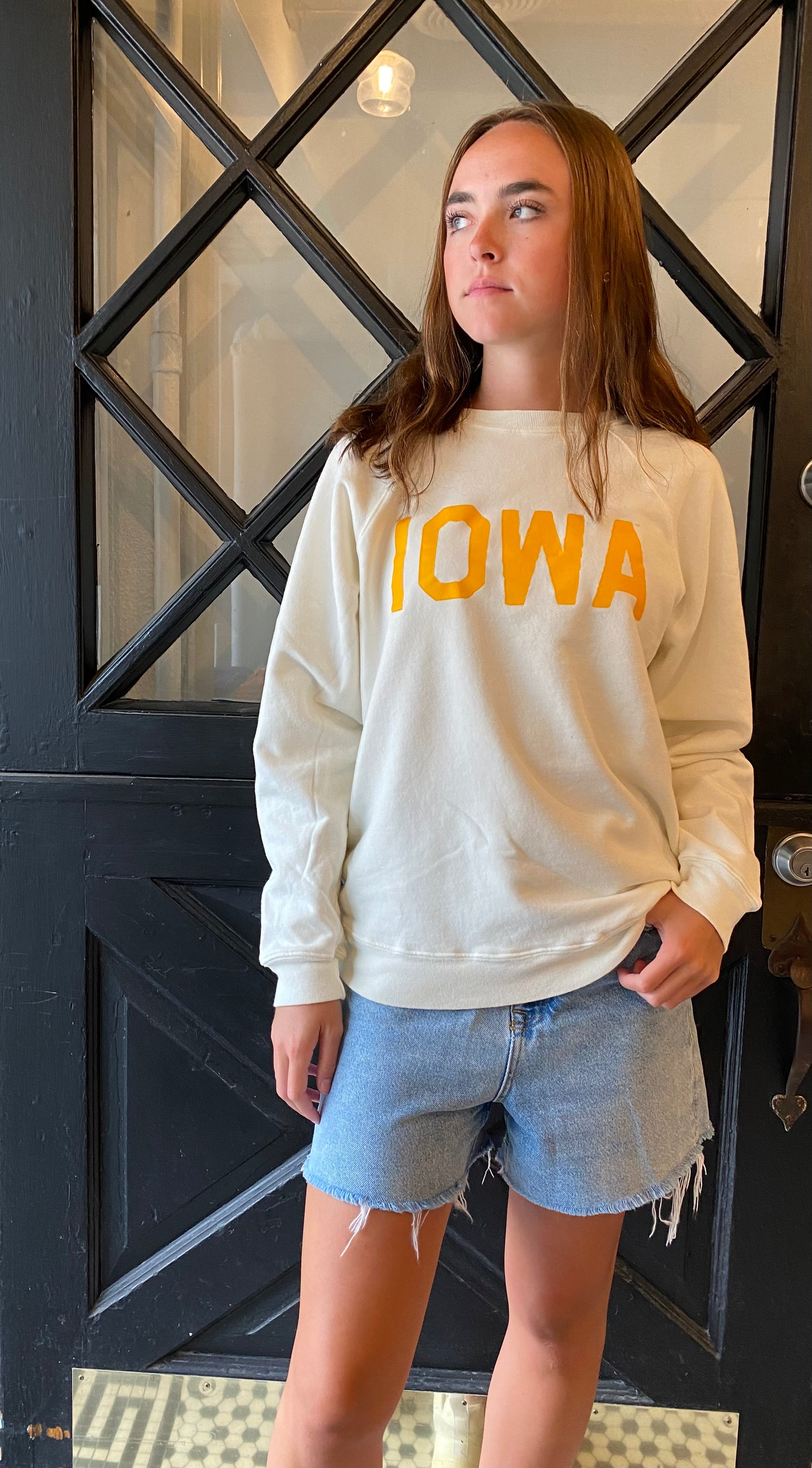 Retro Brand Unisex Vintage Iowa Full Length Sweatshirt Antique White