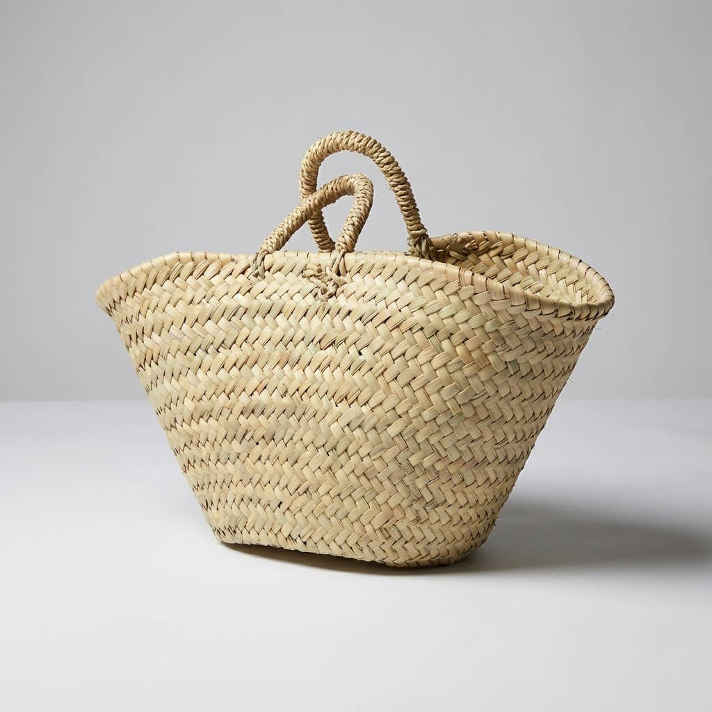 French Basket Bags Natural Handwoven Palm Leaf Market Tote #15