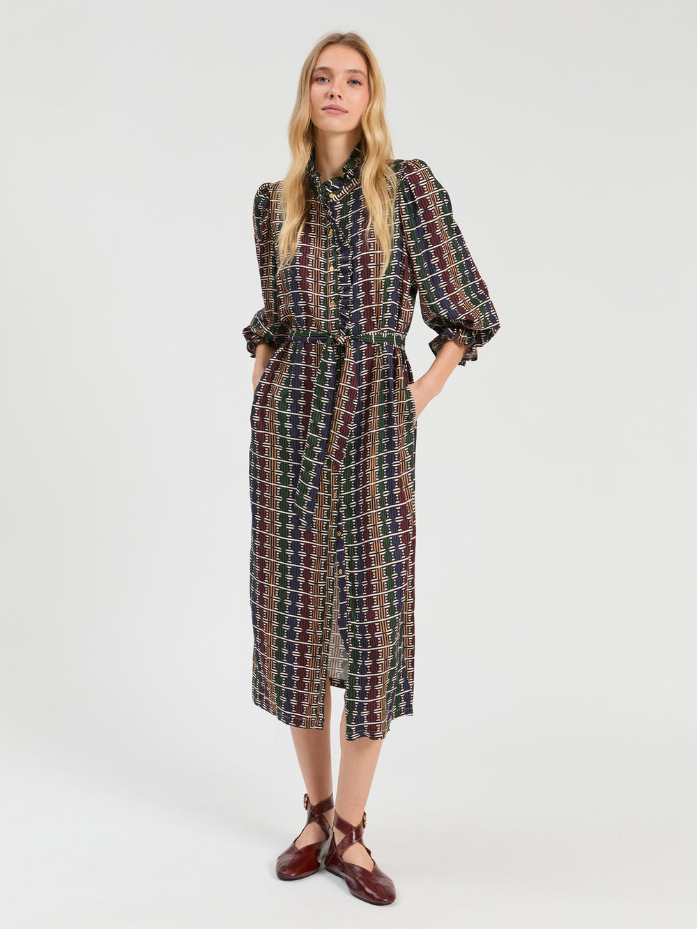 Vilagallo Geo Circle Stripe Multicolor Midi Dress 34040