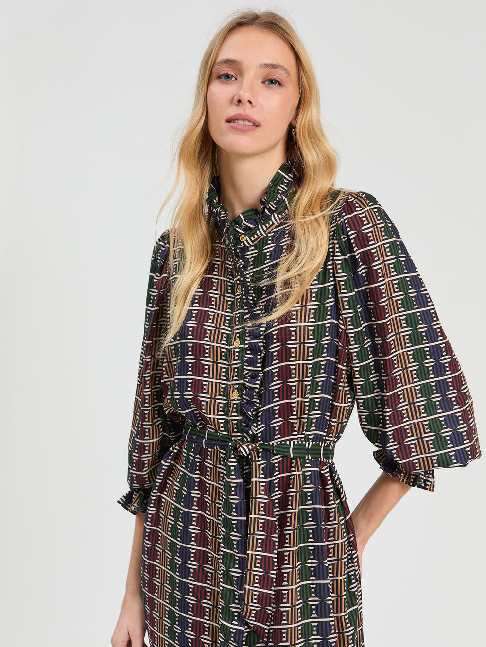 Vilagallo Geo Circle Stripe Multicolor Midi Dress 34040
