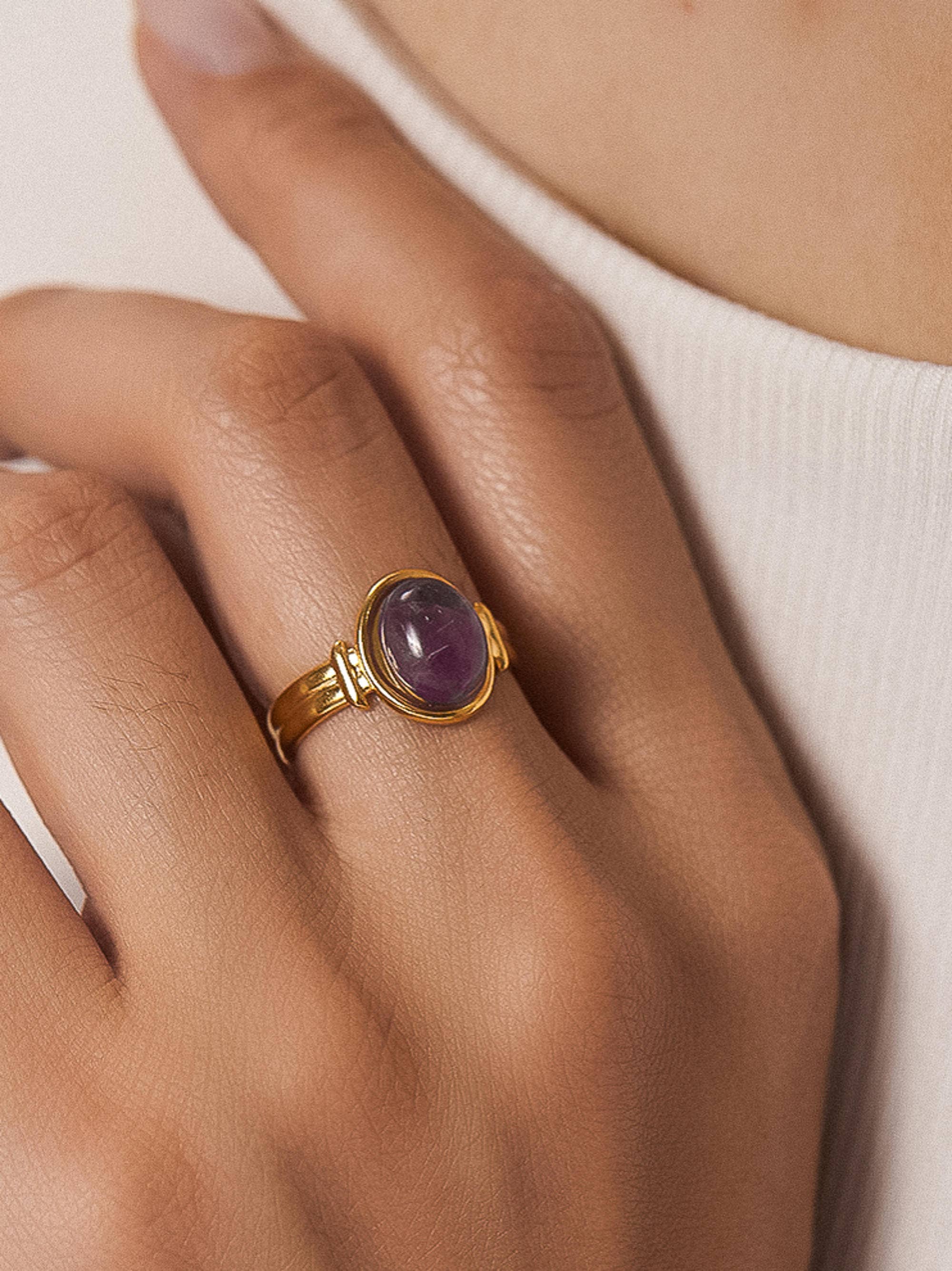 Flânerie Jett 18K Gold Non-Tarnish Pink Stone Adjustable Ring