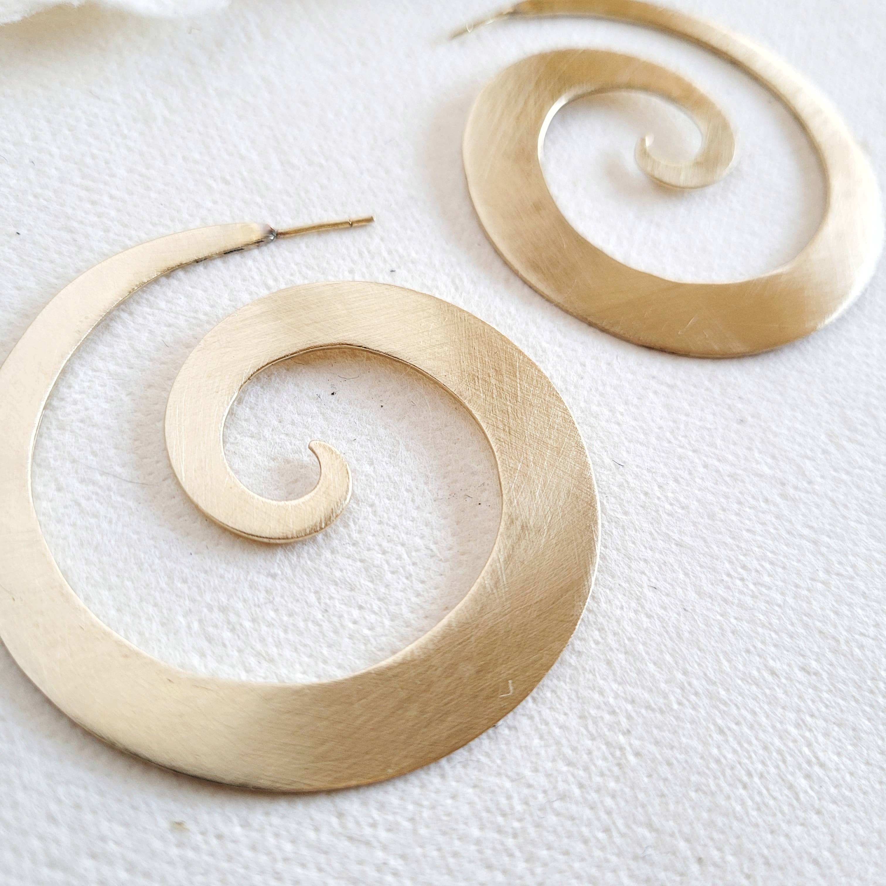 Bisjoux Satin Brass Handmade Swirl Hoop Earrings