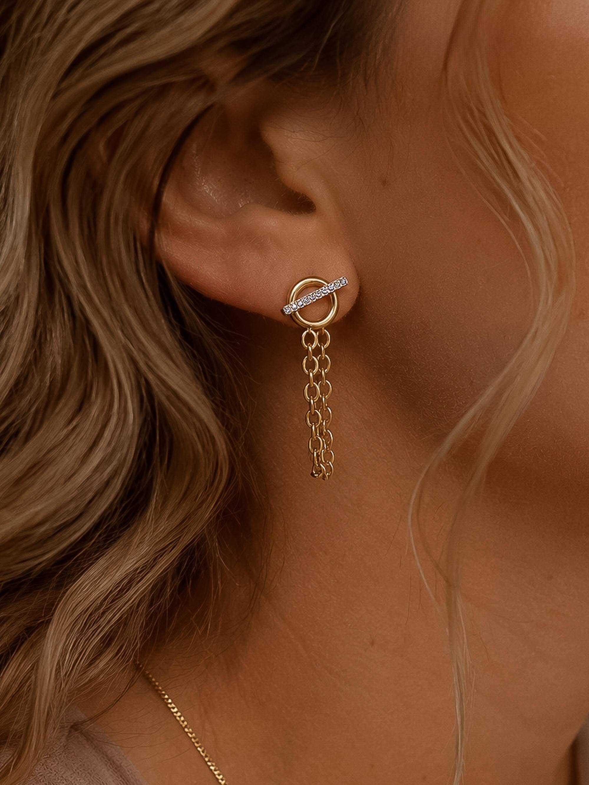 Flânerie Lisle 18K Gold CZ Chain Drop Earrings