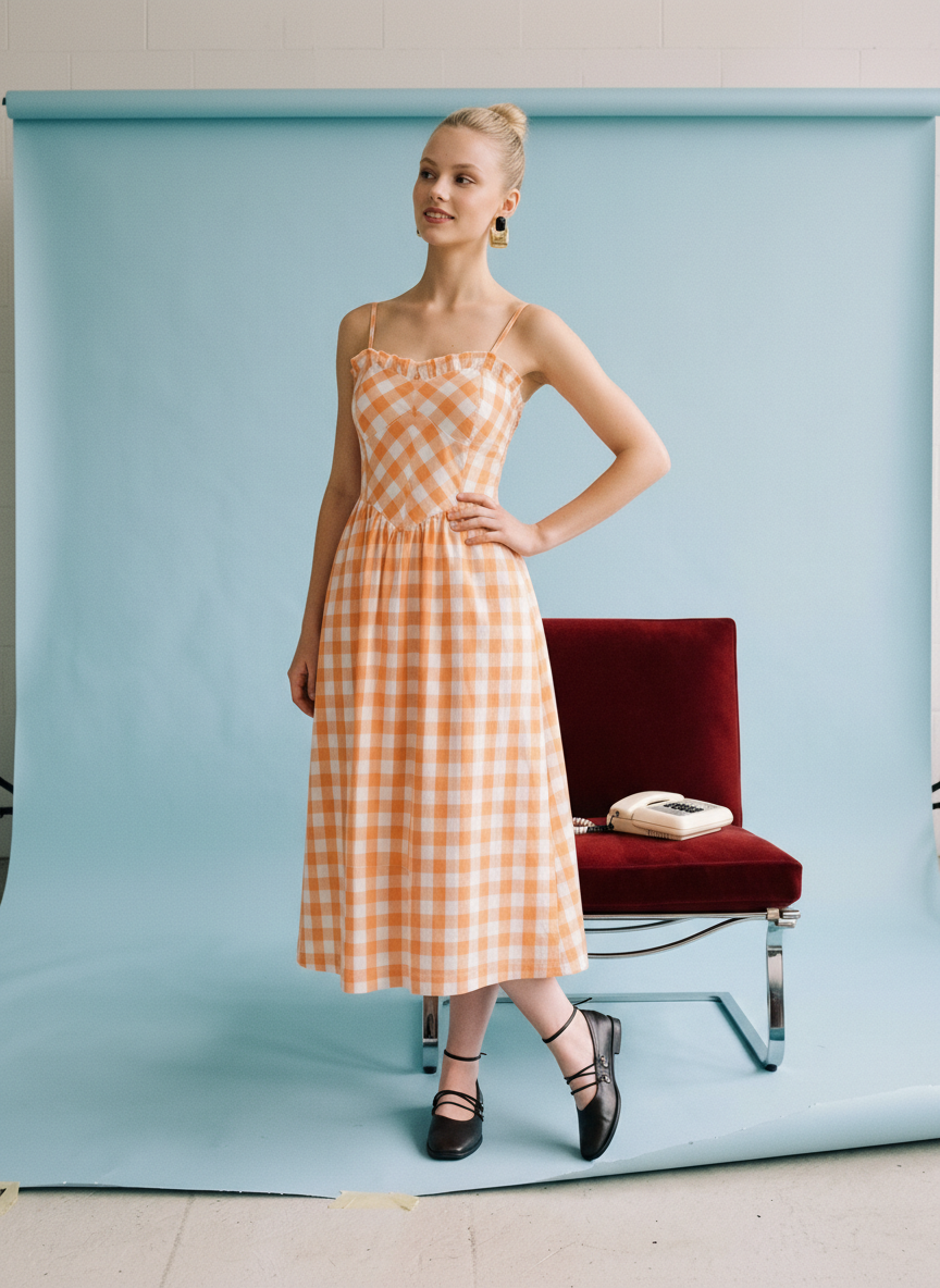 Heyson Gingham Ruffle Trim Midi Sundress SOD1505