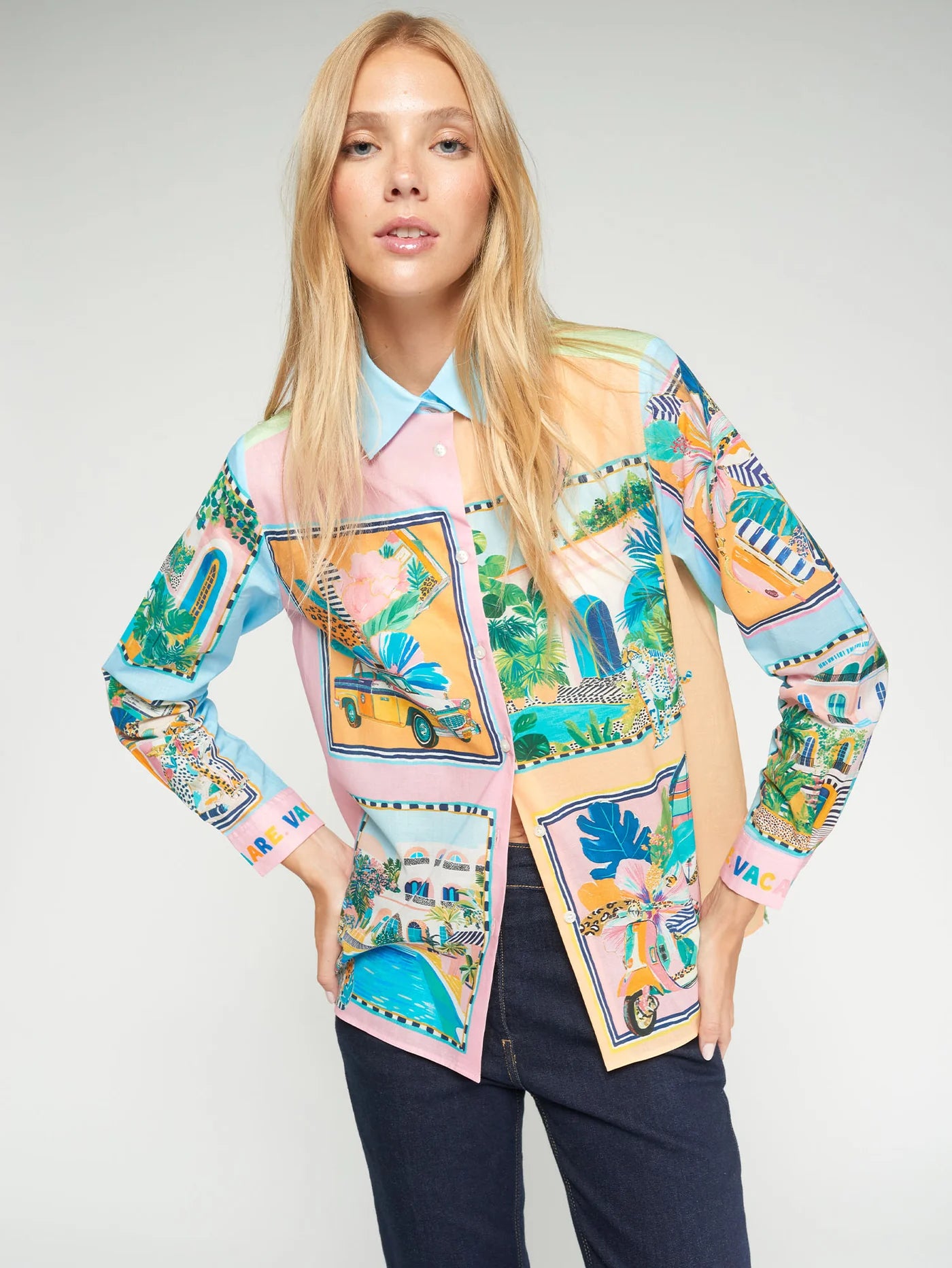 Vilagallo Turquoise Print Shirt 33646