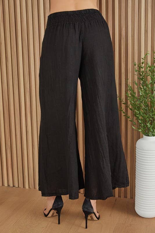 Milio Milano Linen Smocked Waist Palazzo Pant