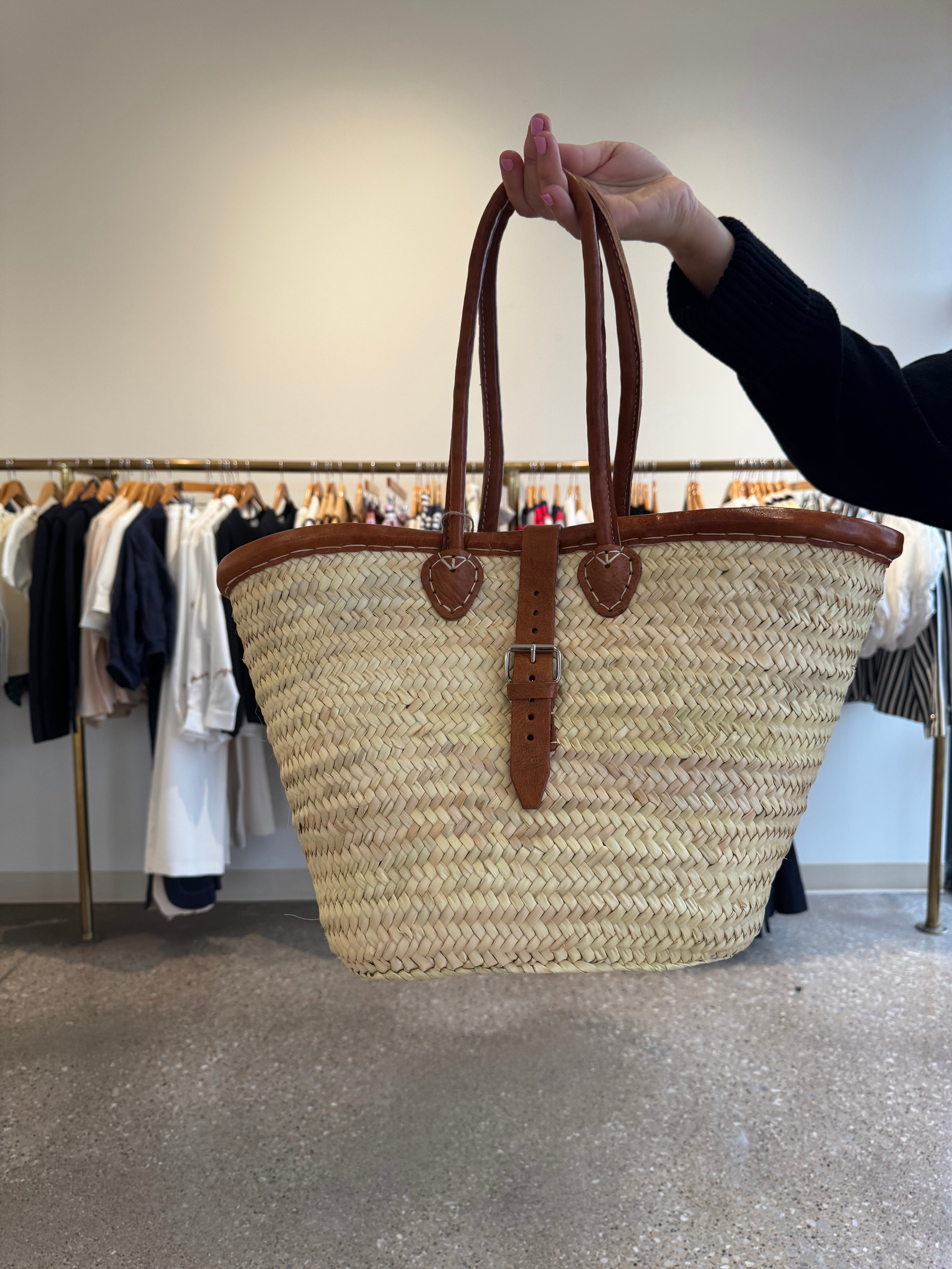 French Market Bags Straw Tote with Leather Handle & Buckle #13