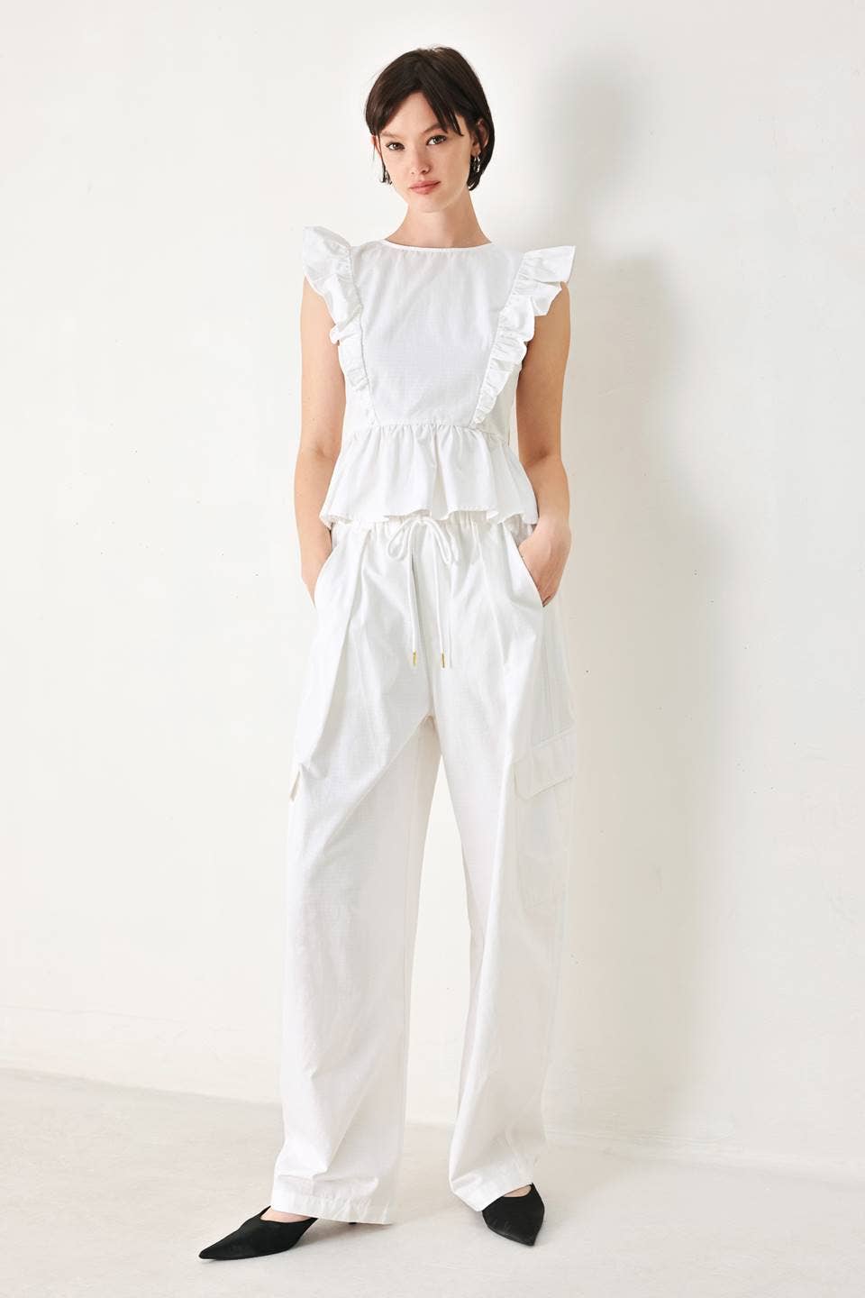 Flying Tomato Solid Woven Top FT1815B-A