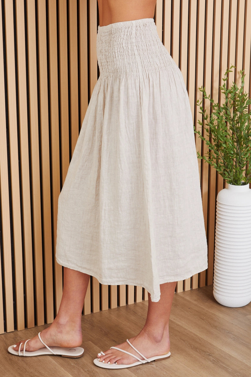 Milio Milano Smocked Waist Italian Linen Skirt 255030