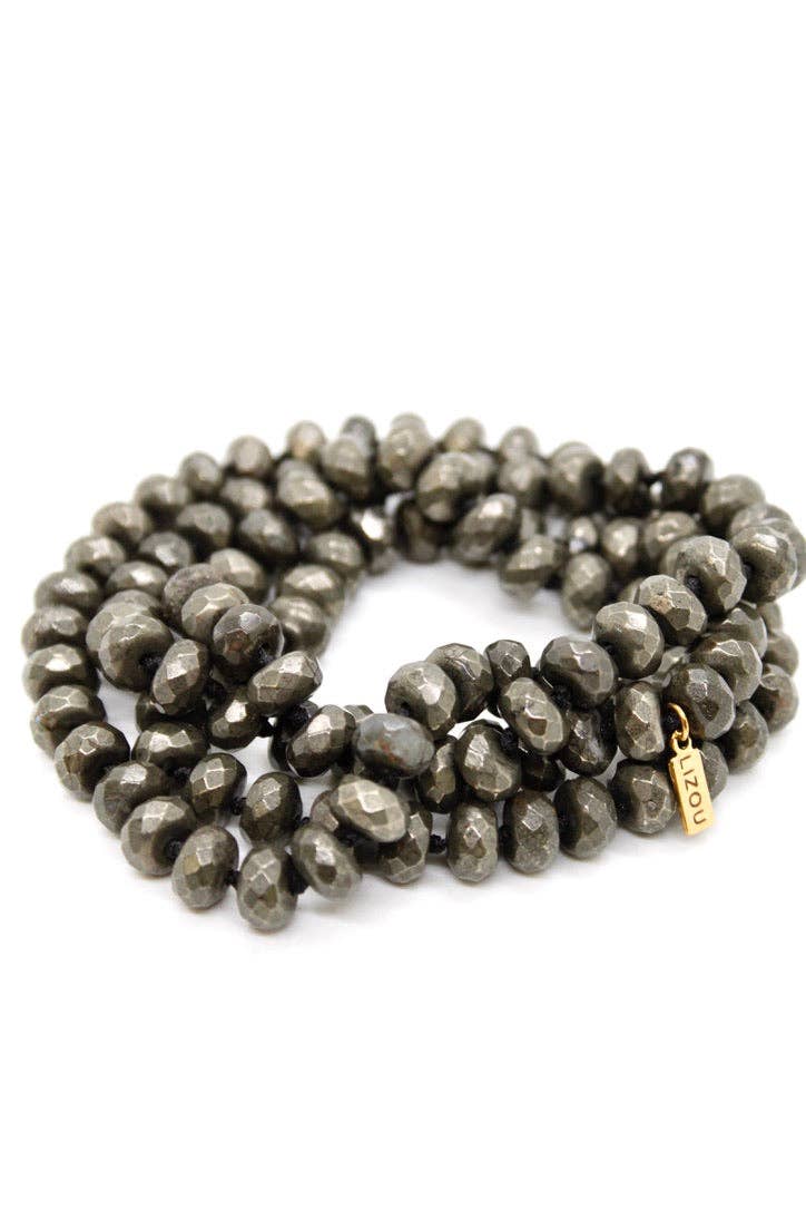 Lizou Hand-Knotted Long Faceted Pyrite Beaded Necklace #36