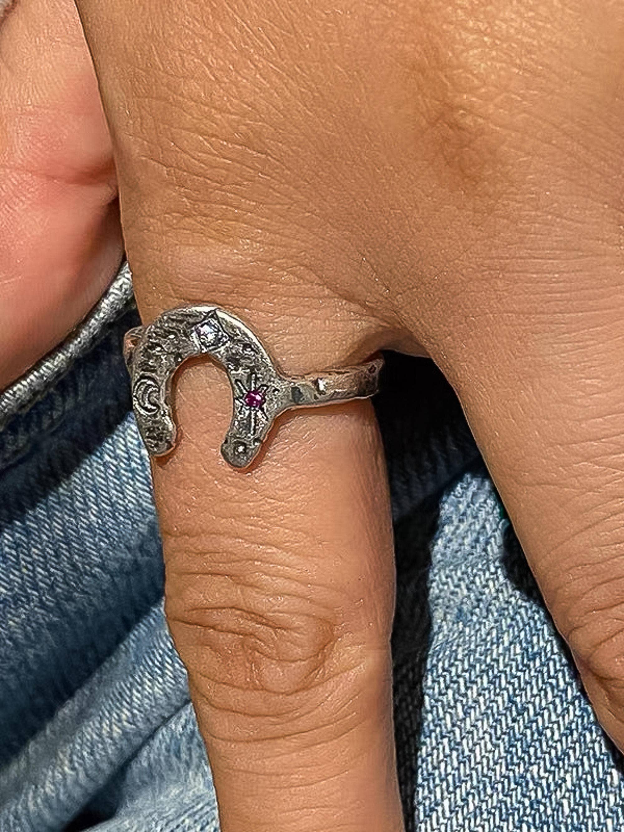 Flânerie Sparrow 18K Gold Vintage Silver Celestial Horseshoe Ring